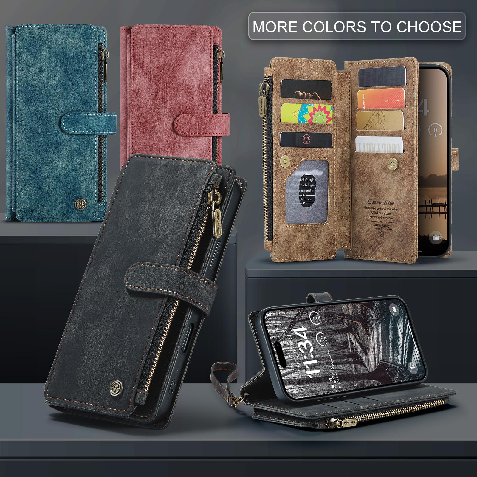CaseMe-C30 Роскошный Премиум Кошелек из PU Кожи Чехол для iPhone17 16 15 14 13 Pro Max Многофункциональный Чехол-Кошелек на Молнии с Держателем для Карт Защитные Наклейки+Ремешок