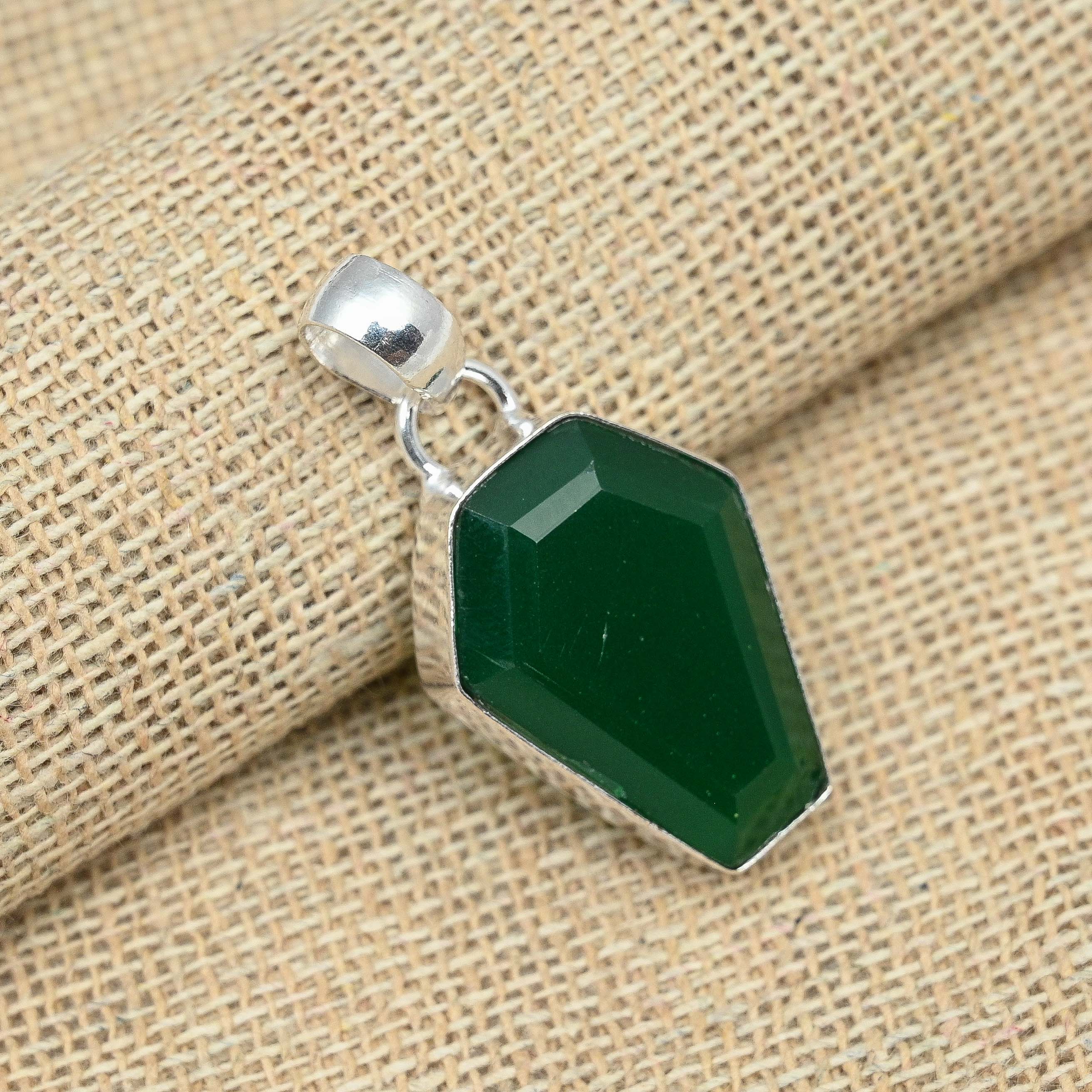 Подвеска в виде гроба ручной работы из стерлингового серебра 925 пробы с зеленым ониксом и драгоценным камнем