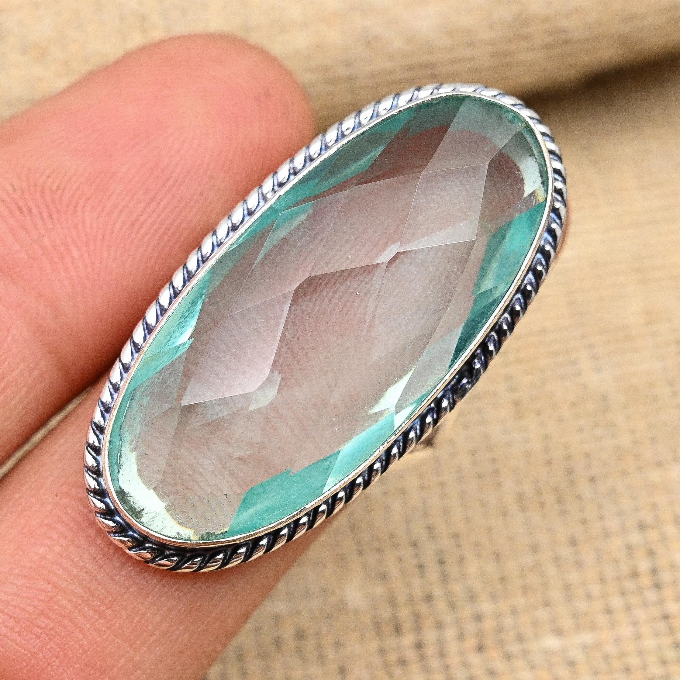 Замечательное ювелирное кольцо ручной работы из стерлингового серебра 925 пробы с аква-апатитом и драгоценным камнем