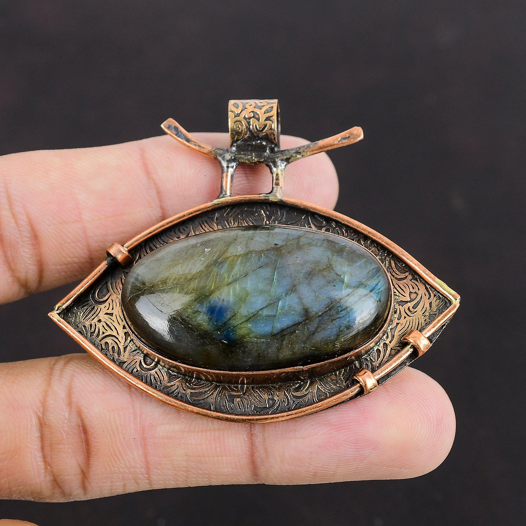 Лабрадорит Подвеска из натурального драгоценного камня Медный кулон Подвески ручной работы Ювелирные изделия из окисленной меди Красивые ювелирные изделия из лабрадорита Стильные подвески