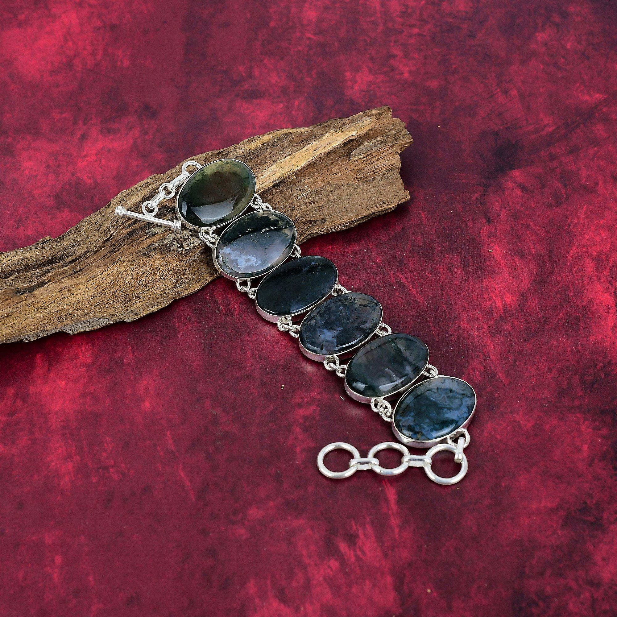 Браслет из мохового агата, ювелирные изделия из драгоценных камней, браслет из стерлингового серебра 925 пробы, подарок для женщин, браслет ручной работы