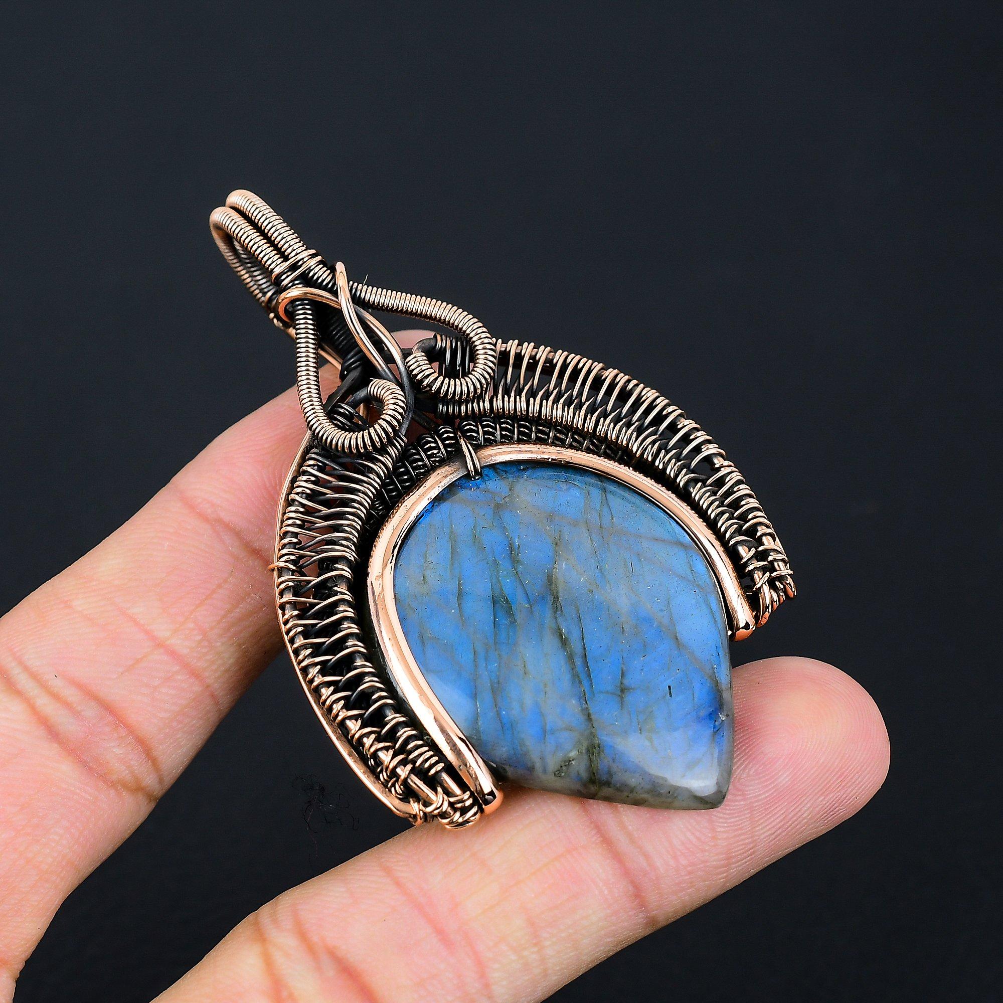 Labradorite Gemstone Pure Copper Wire Wrap Handmade Unique Jewelry Pendant