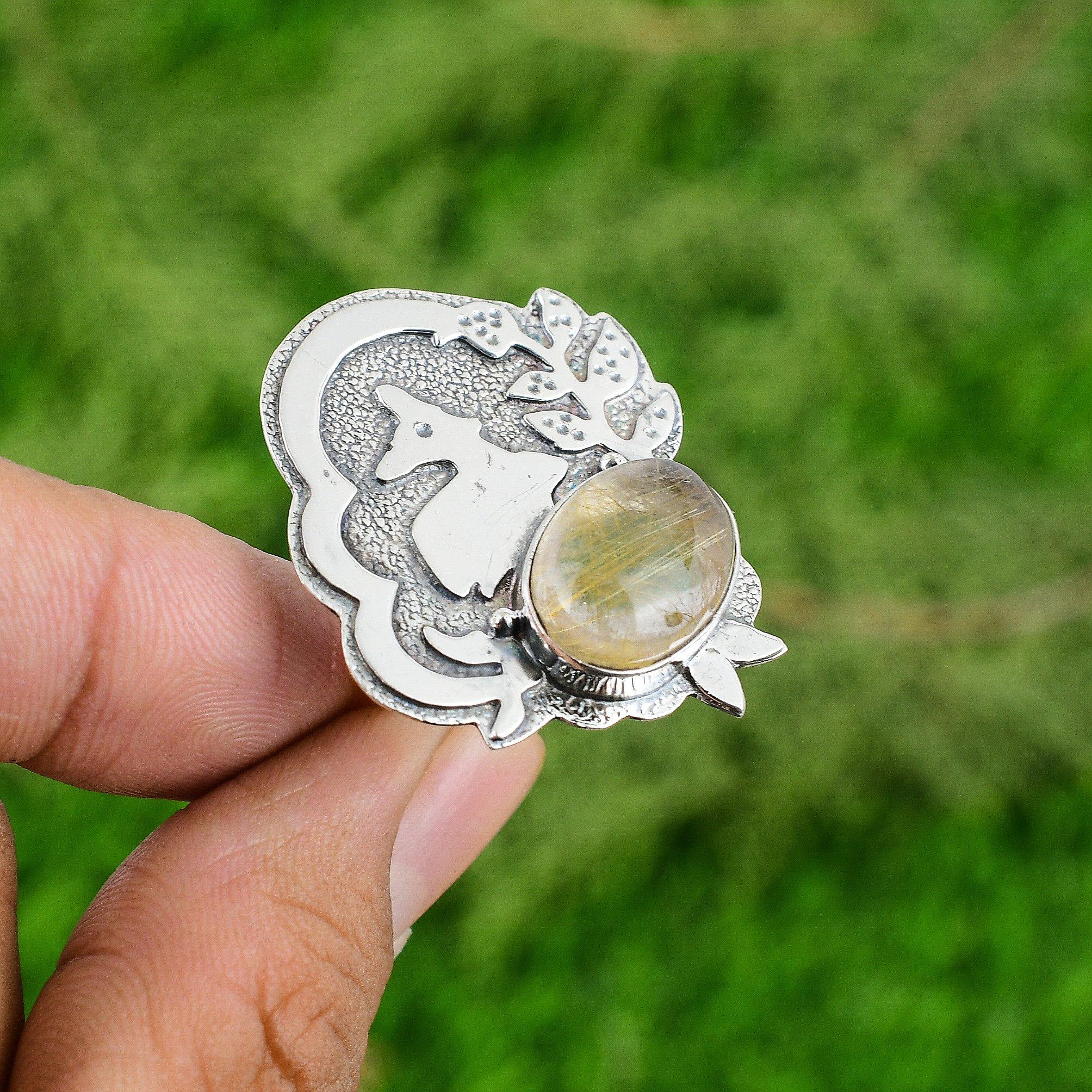 Mothers Day Sale Golden Rutile Gemstone Promise New Ring Jewelry Sterling Silver