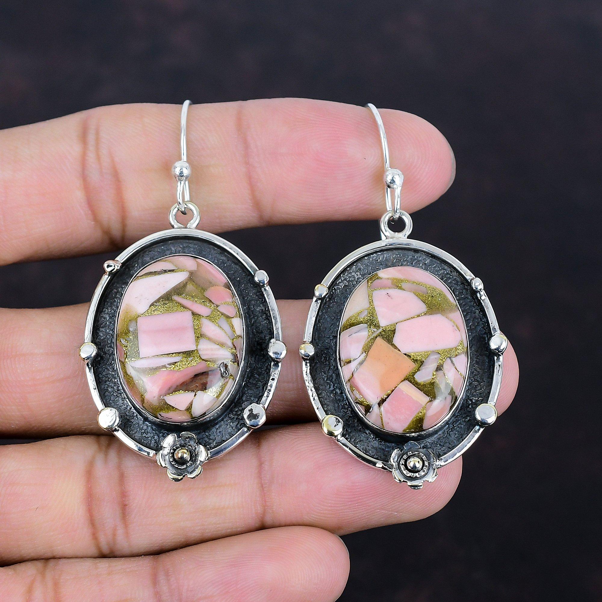 Медные серьги с розовым опалом, натуральные драгоценные камни, антикварные украшения, серьги из стерлингового серебра 925 пробы, серьги-подвески, украшения ручной работы, подарки для жены