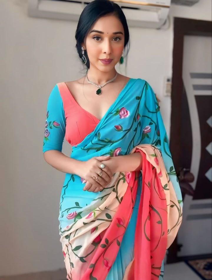 Trending Indian Ready To Wear Blue Linen Silk Saree