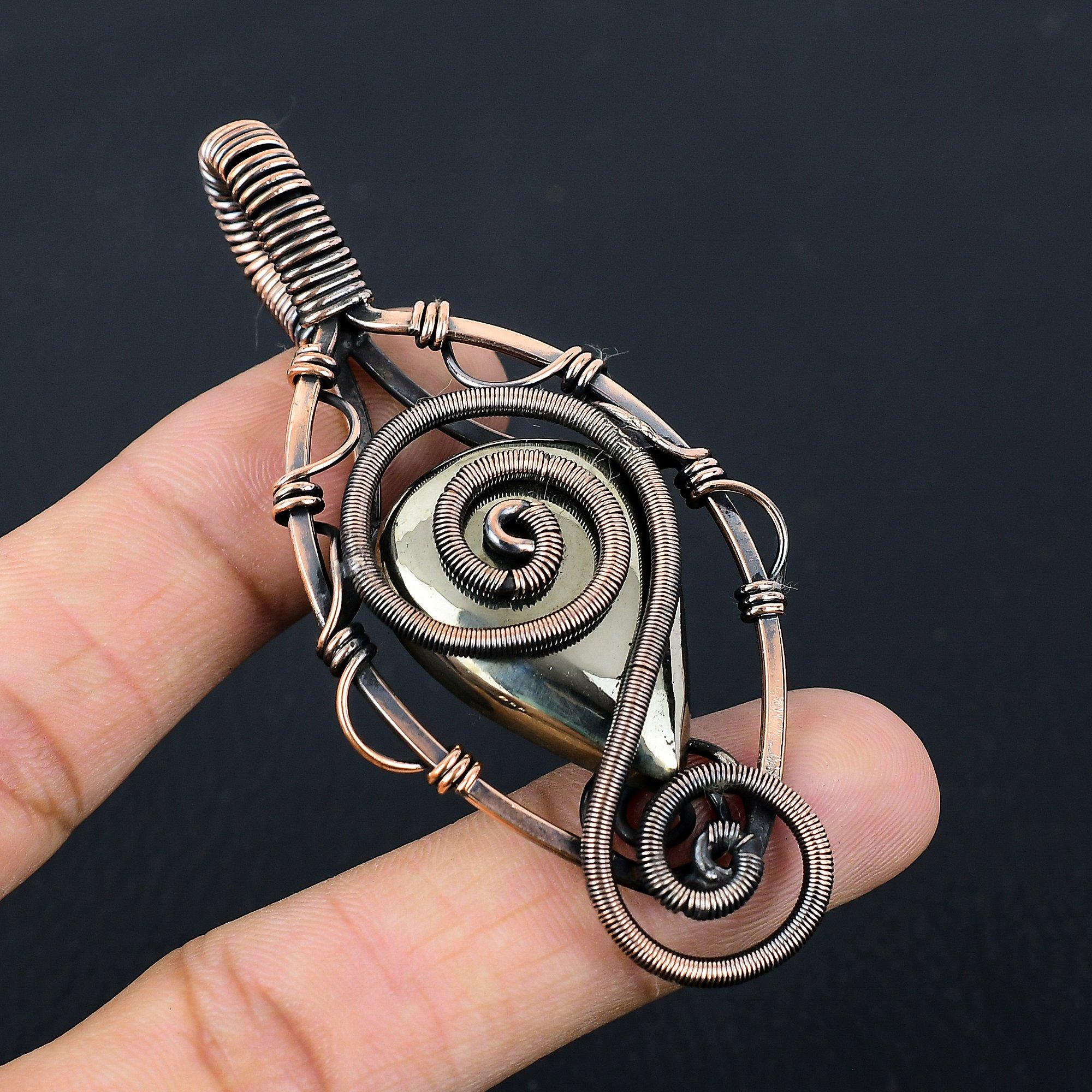 Золотой апачский пирит, драгоценный камень, чистая медная проволока, обернутая подвеской ручной работы, ювелирные изделия