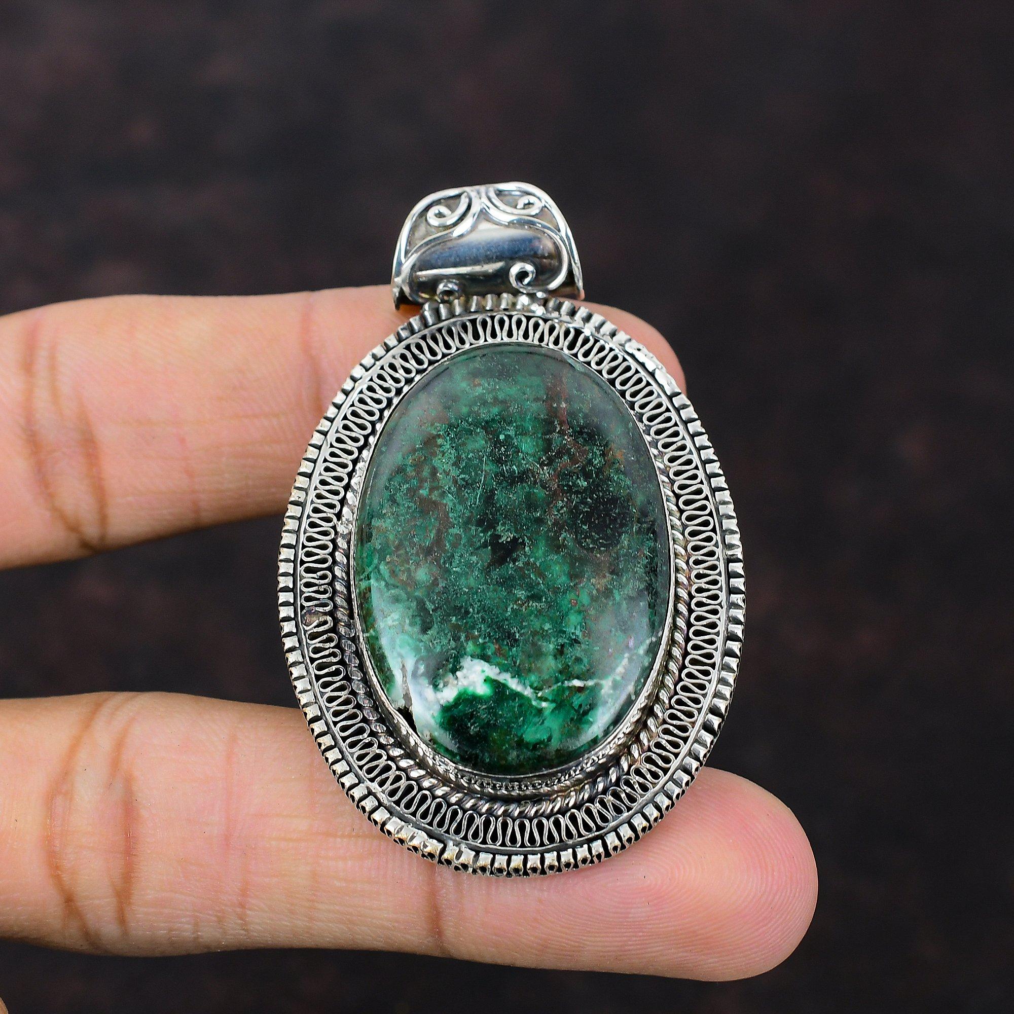 Подвеска из куприта и хризоколлы, оригинальная подвеска из драгоценного камня, ювелирные изделия ручной работы, подвеска из стерлингового серебра 925 пробы, очень красивая винтажная подвеска, подарок для него