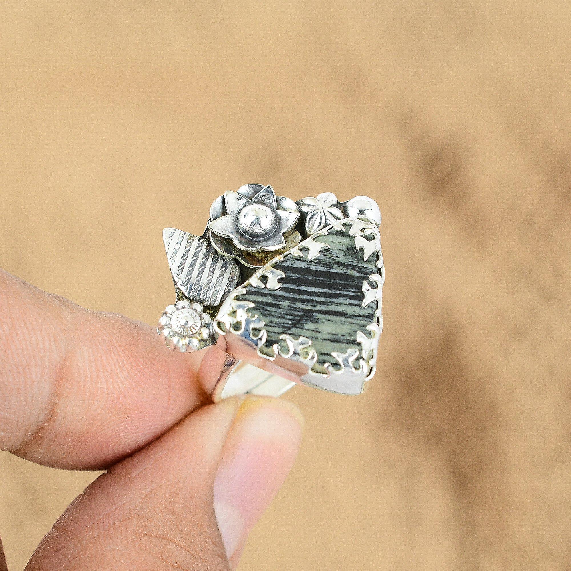 Серебро 925 пробы Серебряный Лист Камень Яшма Элегантное Цветочное Обещание Дочери Новое Кольцо