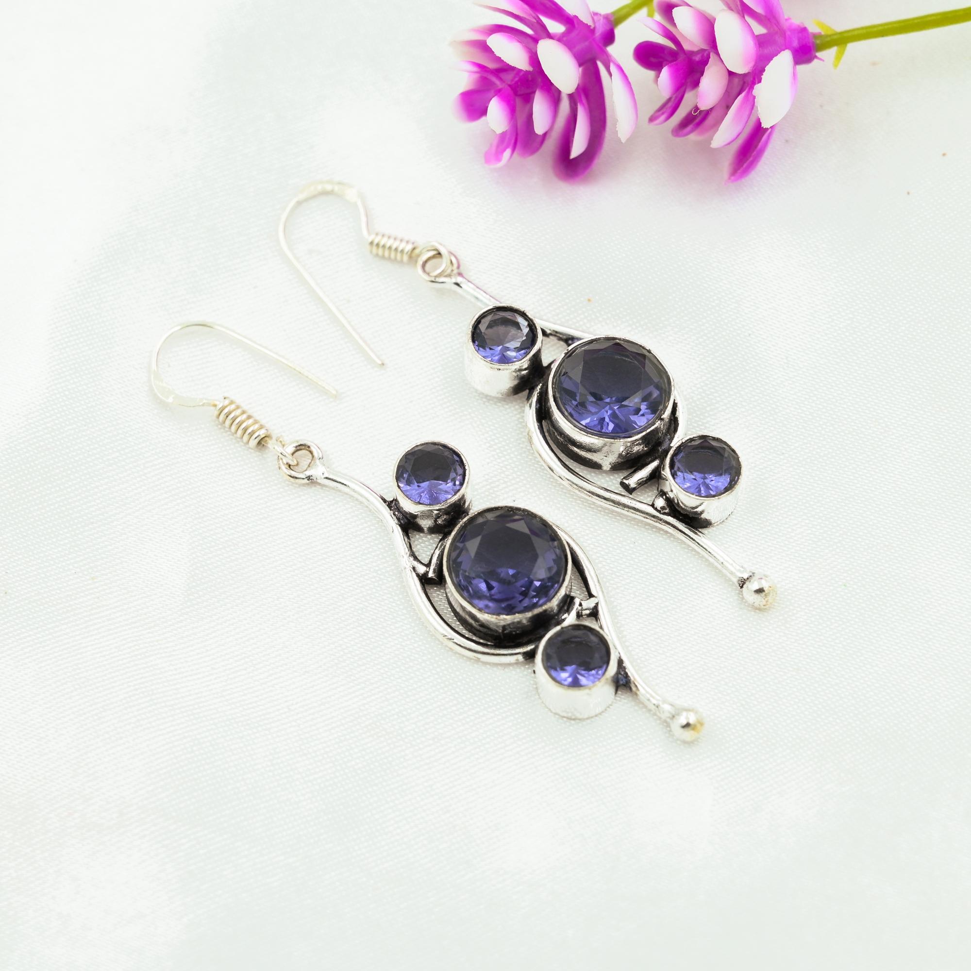 Серьги с иолитом, 925 пробы, сплошные серебряные серьги, ювелирные изделия ручной работы с драгоценными камнями, подарки для жены, абсолютно новые серьги