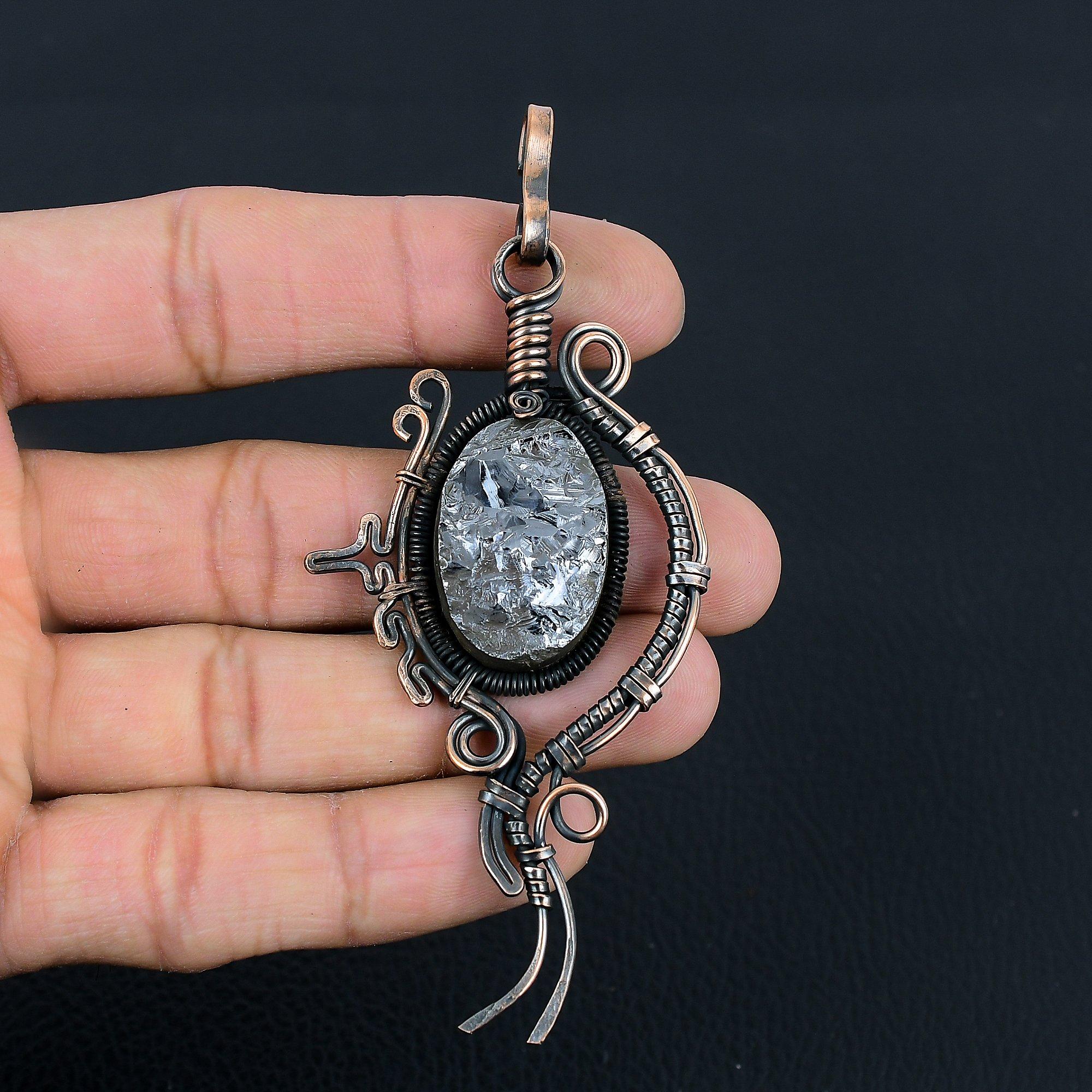 Драгоценный камень шунгит ручной работы из чистой медной проволоки, завернутый в подвеску, ювелирное изделие на День памяти