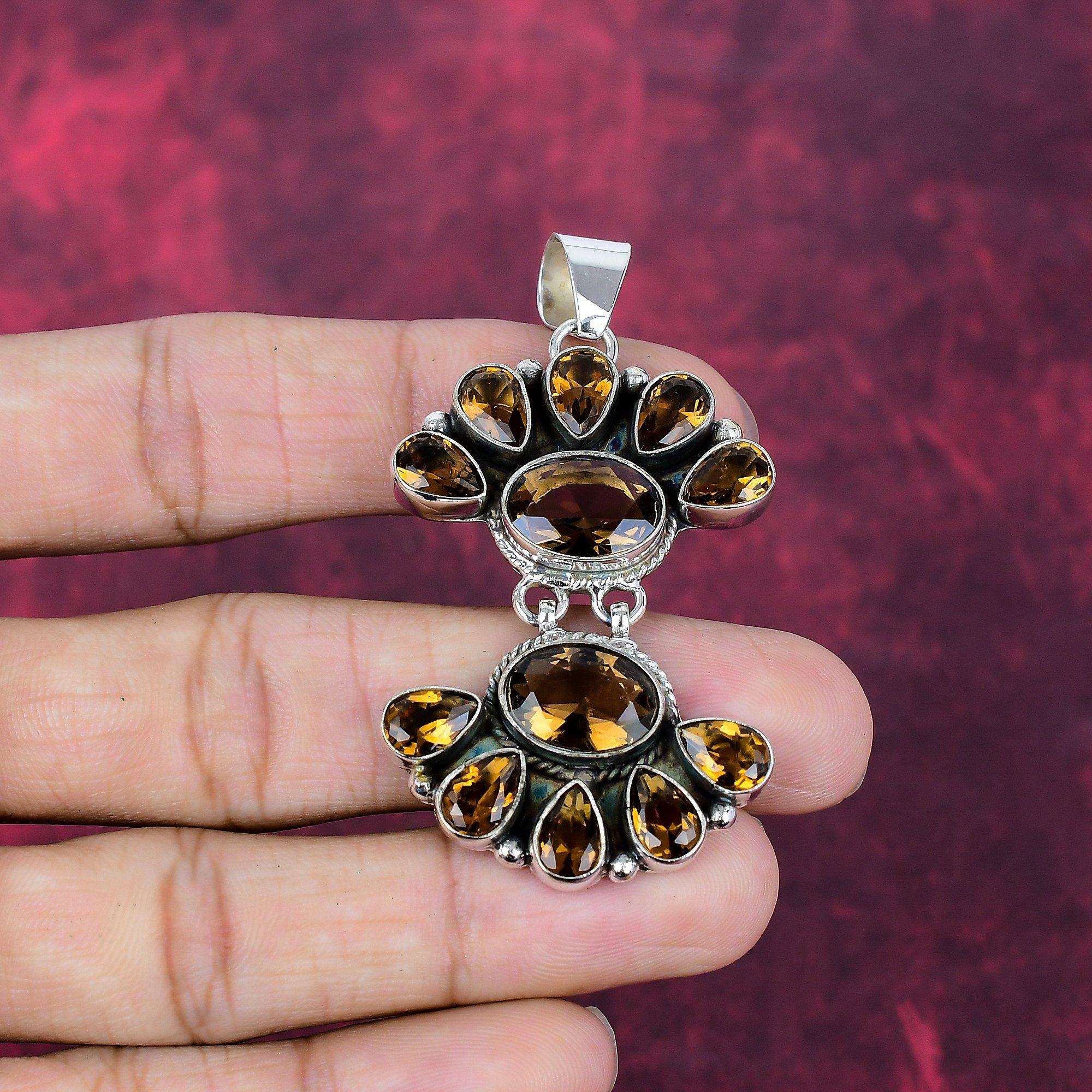 Подвеска с дымчатым топазом ручной работы, подвеска из стерлингового серебра 925 пробы, антикварное украшение, для подарка на помолвку
