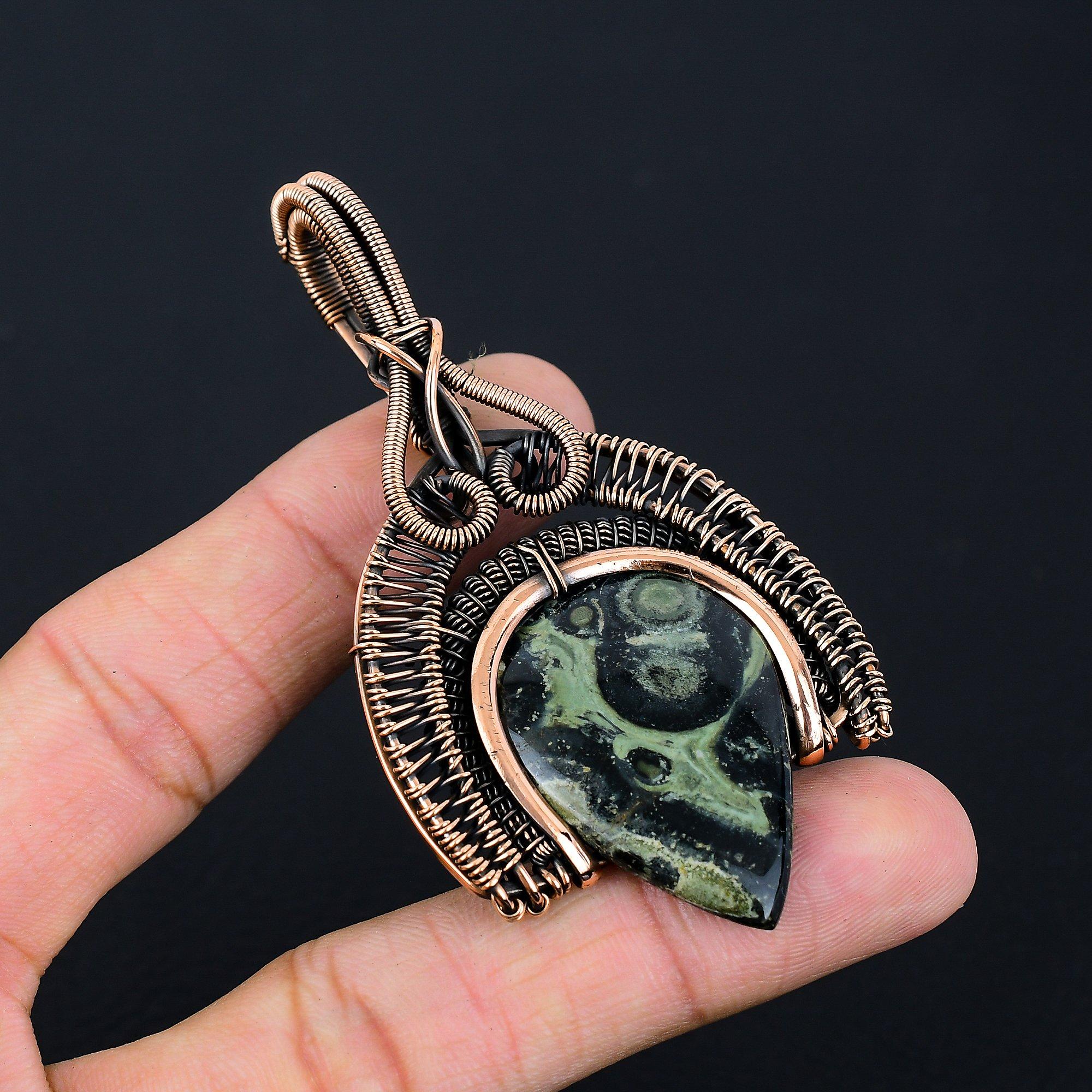 Красивый драгоценный камень камбаба яшма, ручная работа, чистая медная проволока, обернутая в кулон, ювелирное изделие