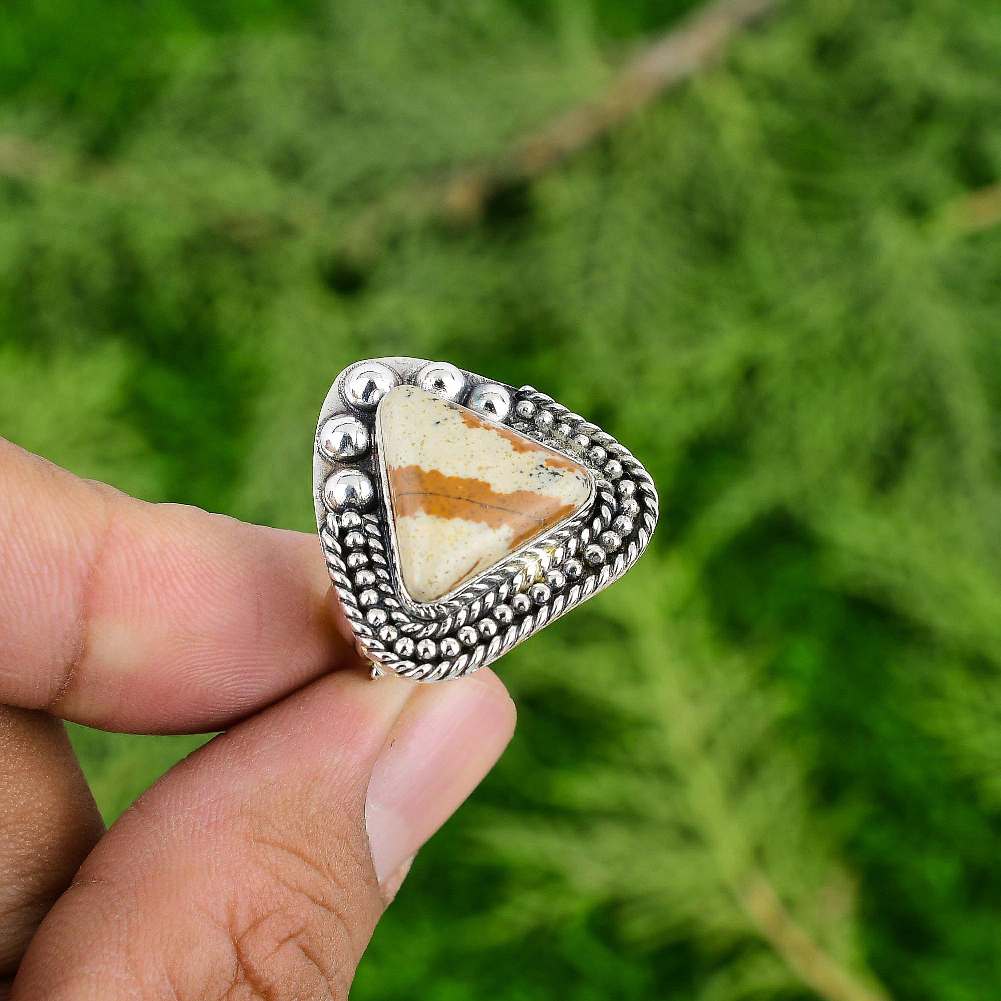 Gift For Women Solitaire Adjustable Ring 925 Silver Natural Picture Jasper