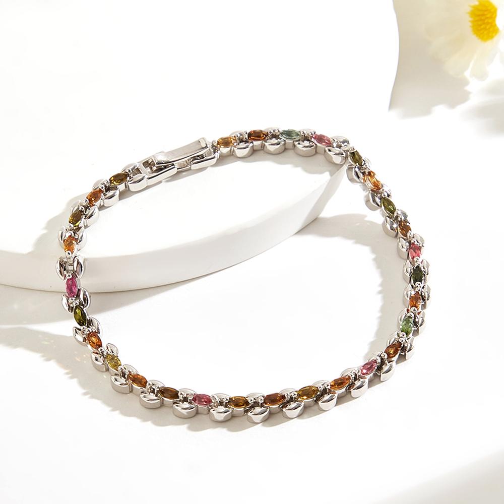 Bolaijewelry Noble and Elegant Multi-colored Natural Tourmaline Bracelet 925 Silver Rare Precious Gems Jewelry Women's Anniversary Wear Gift