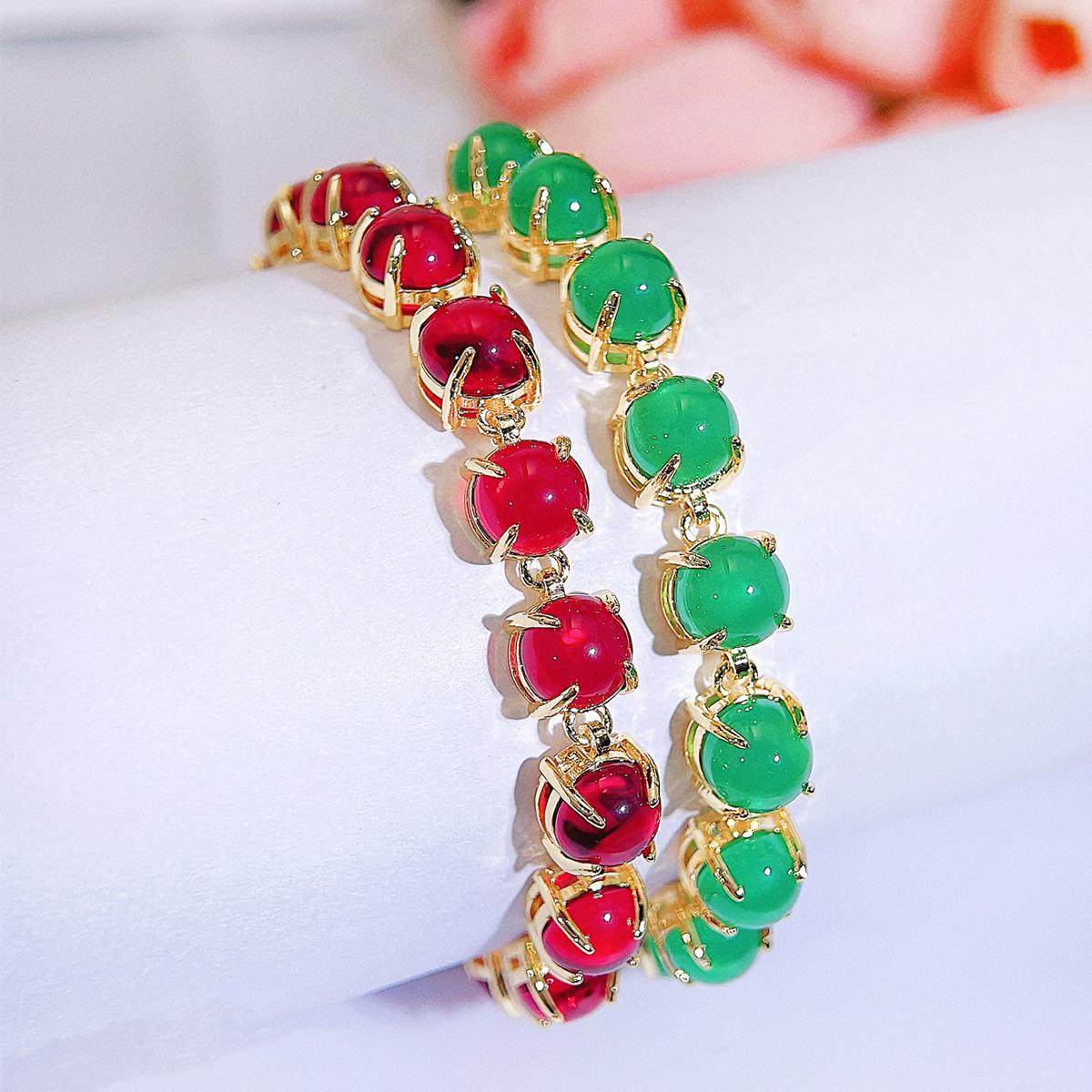 CMM Bohemian Retro Ethnic Emerald Color Ruby Color Zirconia Tennis Bracelet Women's Party Hand Jewelry Accessories