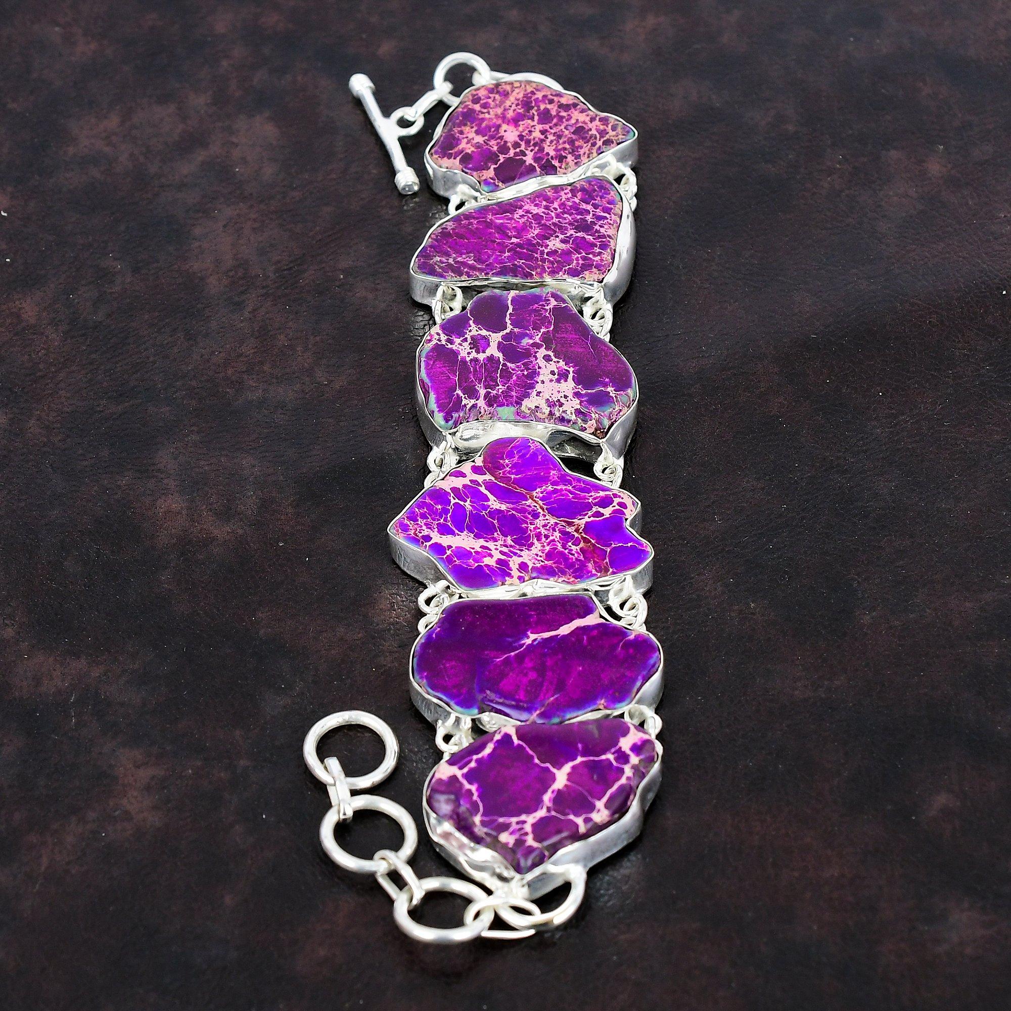 Браслет из яшмы с фиолетовым морским осадком, ювелирные изделия из настоящего драгоценного камня, браслет из стерлингового серебра 925 пробы, регулируемый браслет-цепочка, браслет ручной работы для подарка