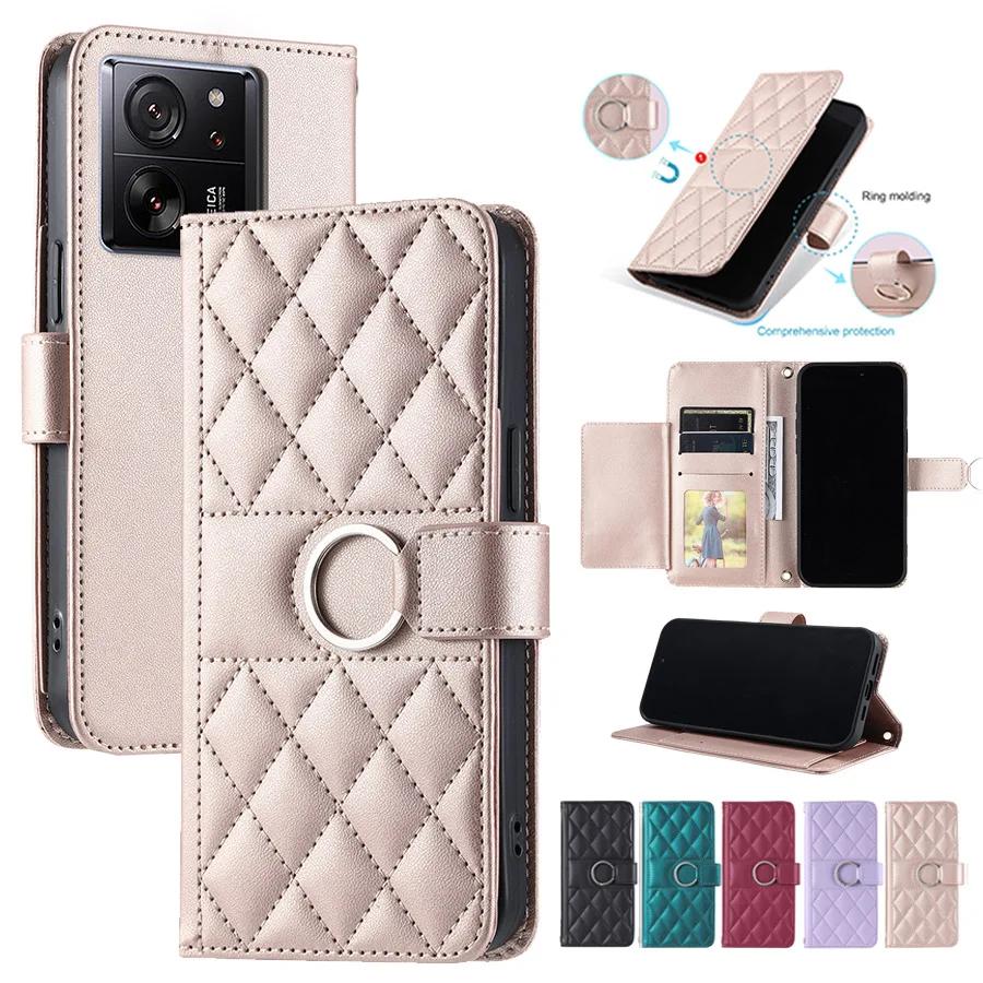 Luxury Grid Double Layer Card Slots Wallet Case for Samsung Xiaomi Redmi iPhone OPPO VIVO Wristband Leather Flip Case