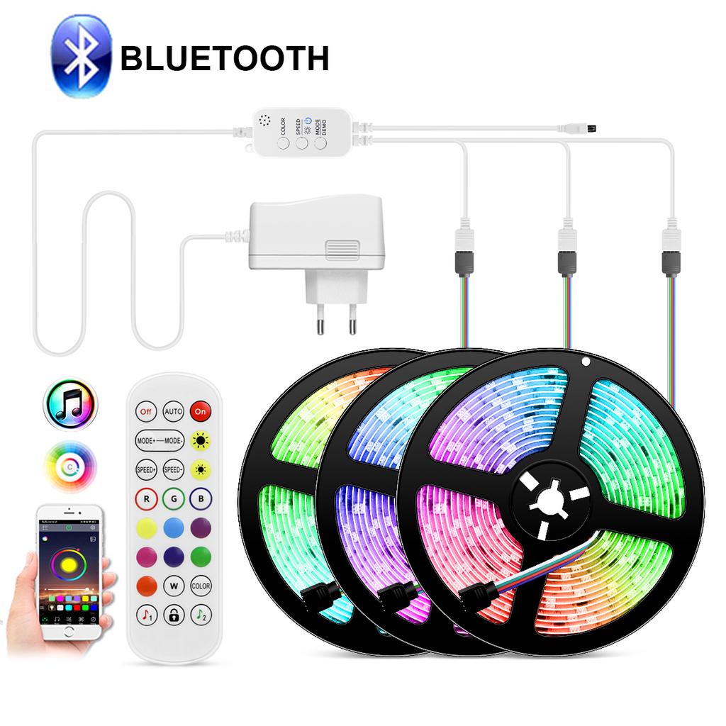Умное приложение Bluetooth LED фонари 5M 10M 15M 5050 RGB светодиодная лента неоновая лента для комнаты домашняя вечеринка шкаф телевизор подсветка декоративное освещение ЕС адаптер