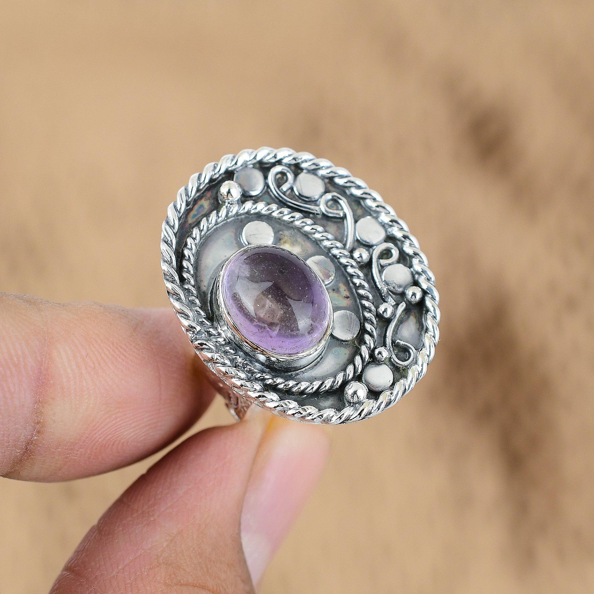 Свадебный подарок для нее Кольцо-обещание из серебра 925 пробы с натуральным африканским аметистом, регулируемое