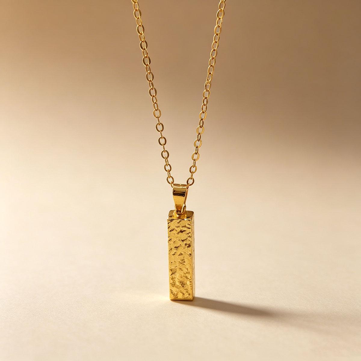 Gold brick crushed ice four directions fortune pendant necklace versatile men and women commute niche design daily wear necklace