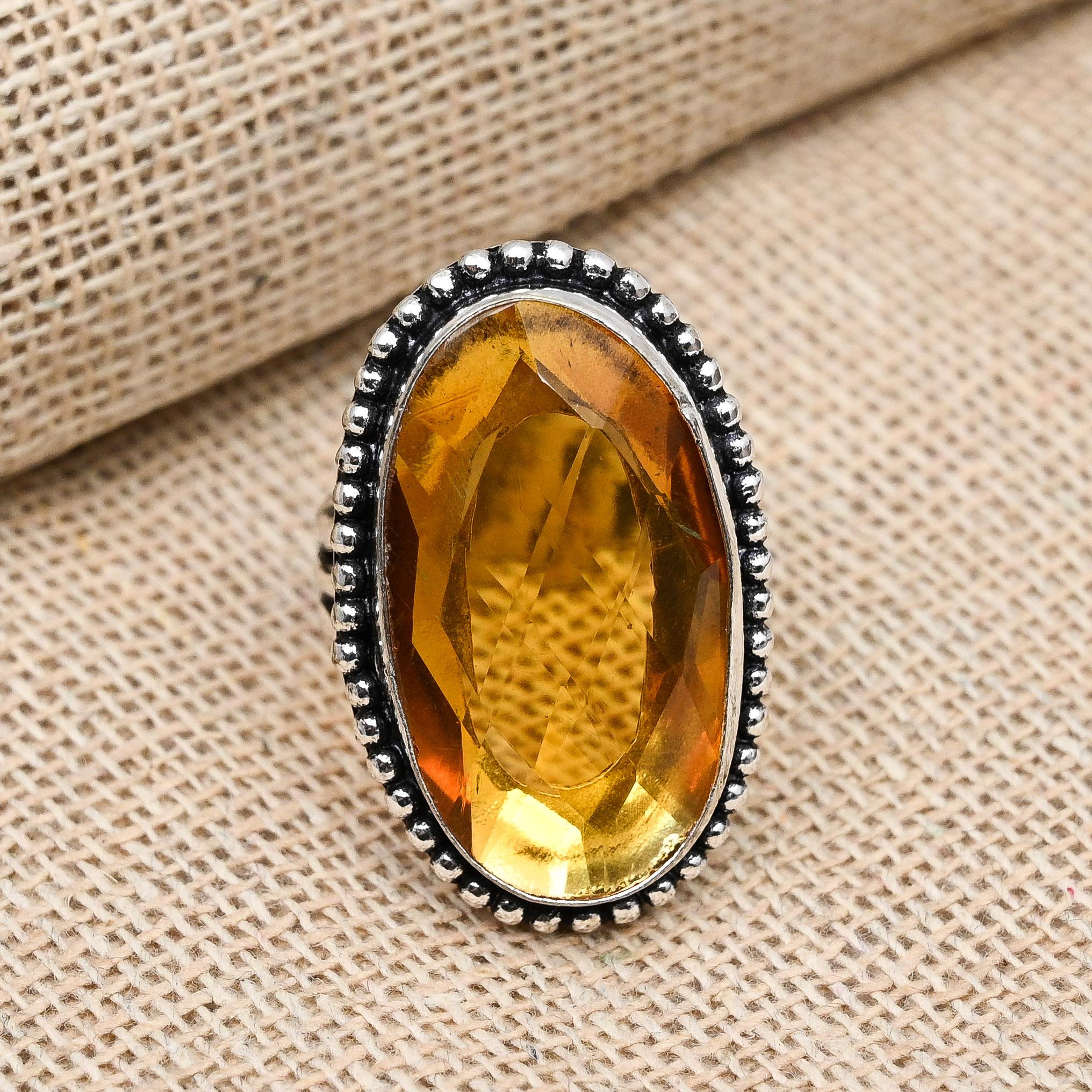 AAA + Цитрин Драгоценный Камень Твердые Стерлингового Серебра 925 Ювелирные Изделия Обручальное Кольцо Ручной Работы Для Подарков