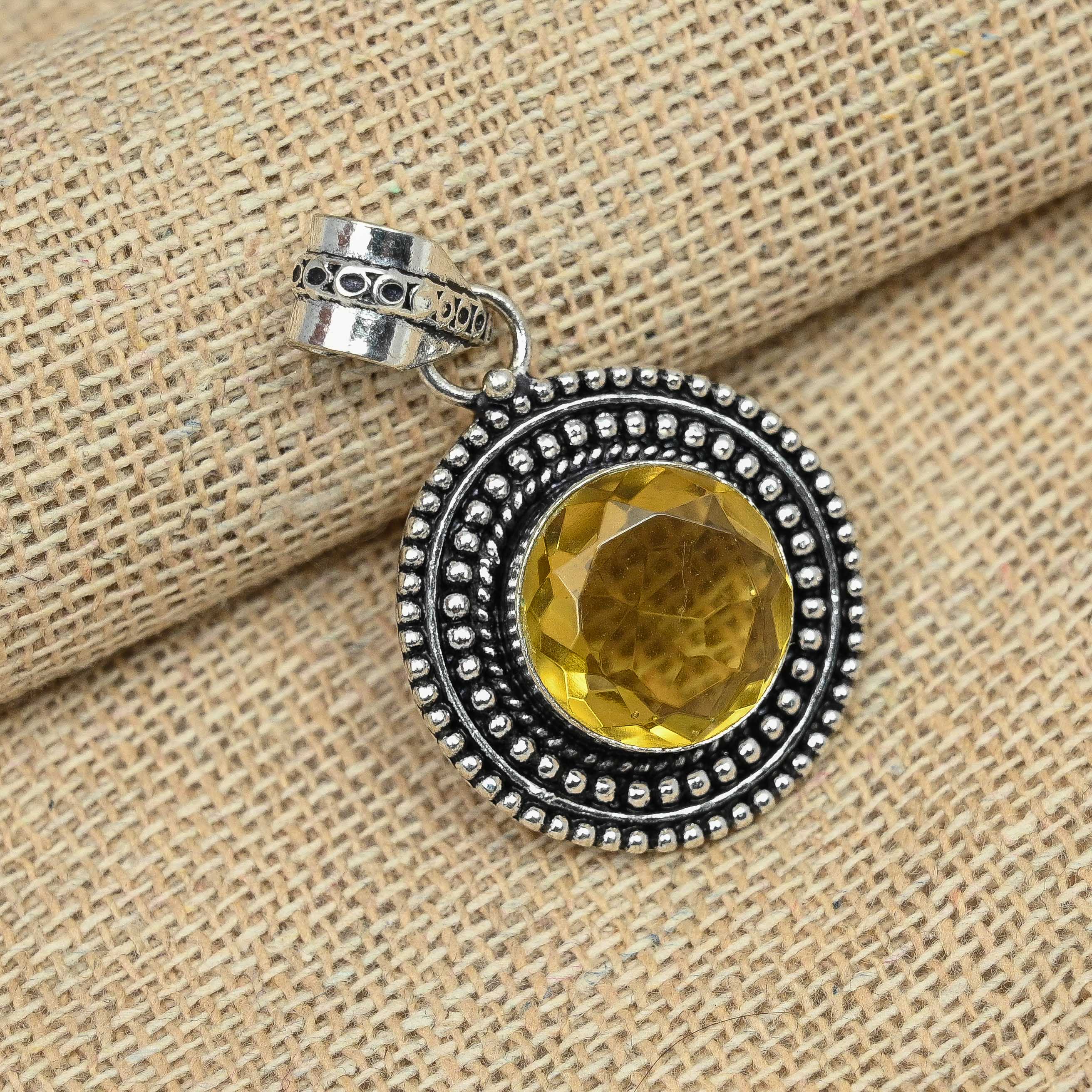 Цитрин Топаз Драгоценный камень 925 Твердое серебро Уникальные подвесные украшения ручной работы