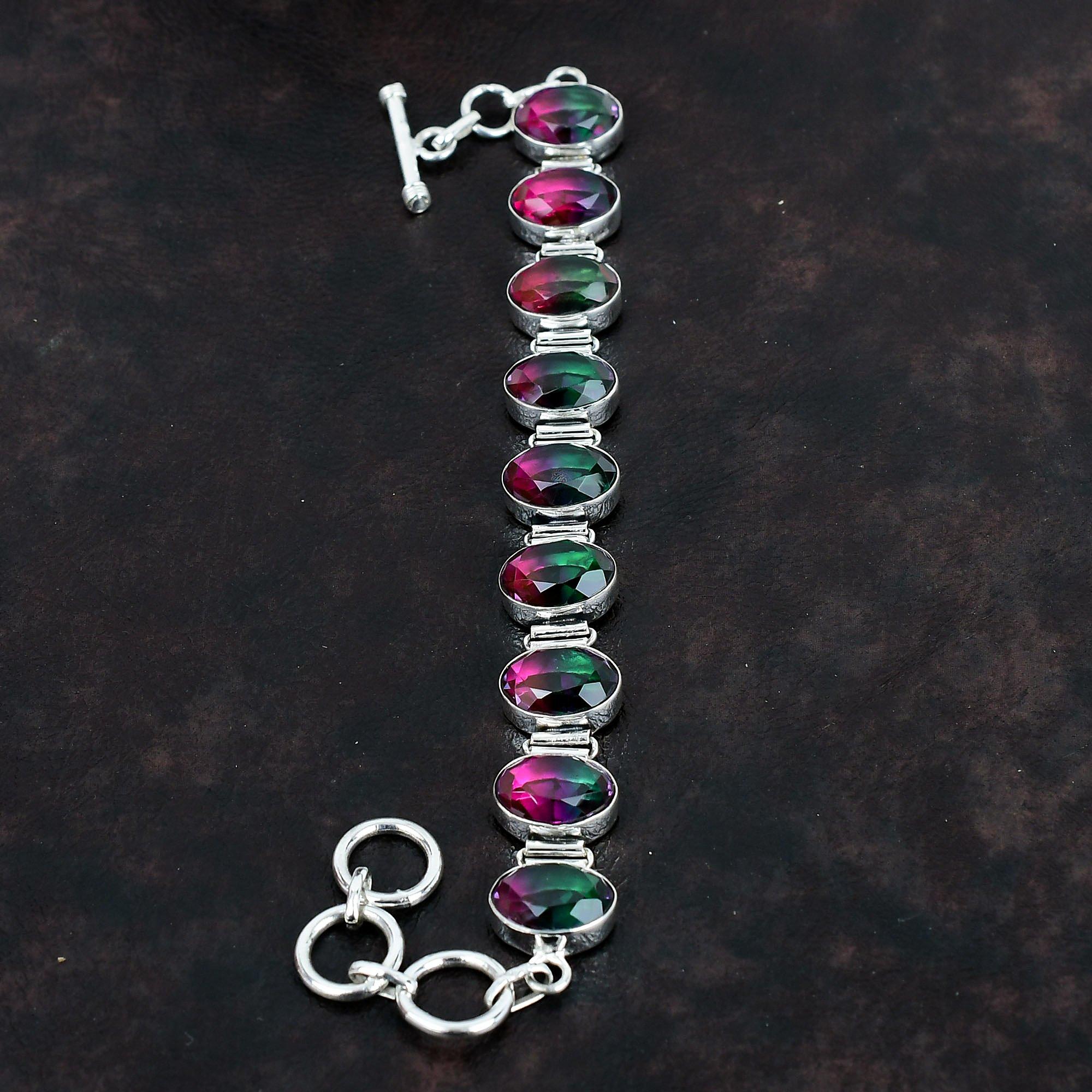 Граненый браслет с несколькими турмалинами Браслет из настоящего драгоценного камня Браслет из стерлингового серебра 925 пробы Регулируемый браслет-цепочка Ювелирные изделия ручной работы для подарка