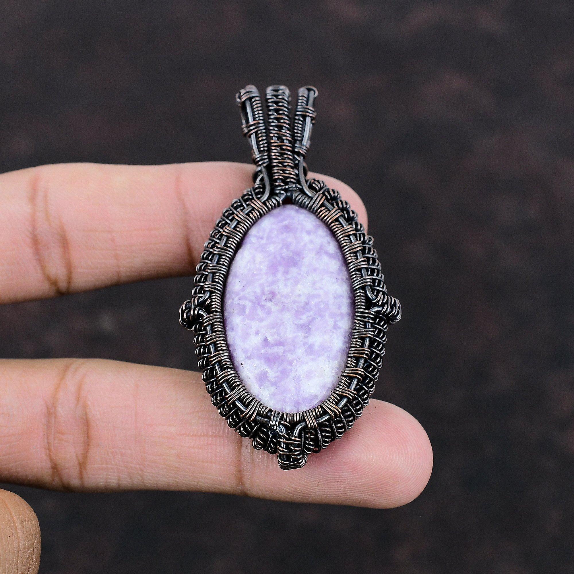 Подвеска из драгоценного камня лепидолит, подвеска из медной проволоки, ювелирные изделия из лепидолита, лучший дизайн подвески, подарок для него, медные украшения, подвеска ручной работы