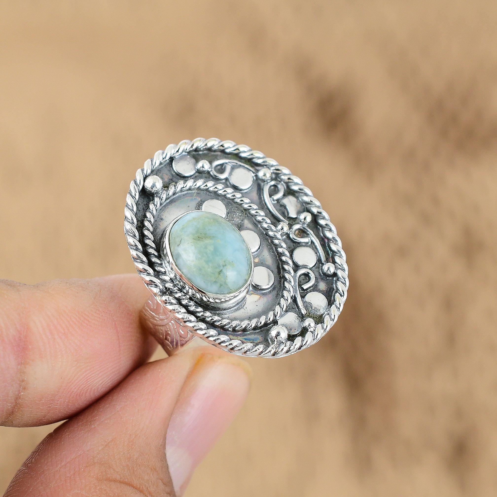 Mothers day Sale Sterling Silver Natural Larimar Multi Stone Wife Ring Jewelry