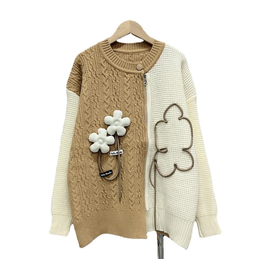 Осенне-зимний женский свитер, дизайн, сочетание цветов, вязаный кардиган с трехмерными цветами, свободный нежный мягкий свитер