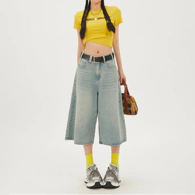 Модные винтажные синие джинсовые шорты Harajuku с высокой талией 2000-х годов, женские повседневные свободные шорты Y2K, уличная одежда в стиле панк, мешковатые шорты