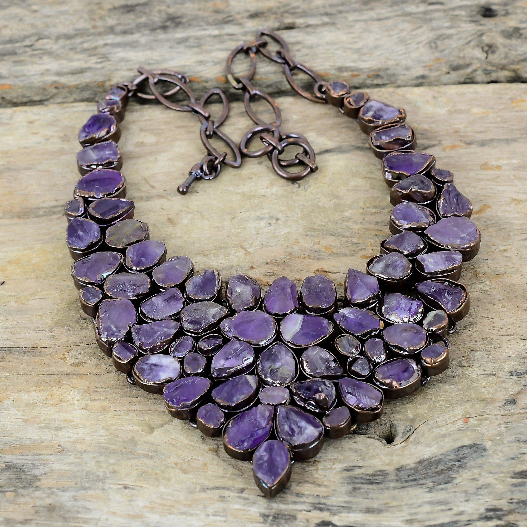 Ожерелье с африканским аметистом, гальваническое медное ожерелье, регулируемая цепочка, ожерелье ручной работы, медные украшения, ожерелье с драгоценными камнями для подарка