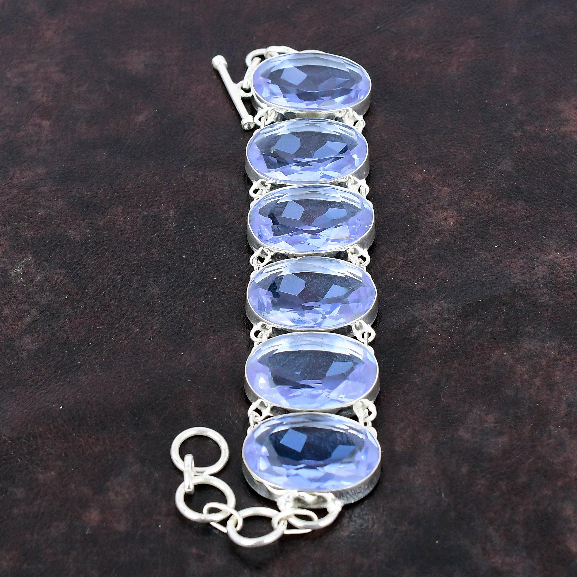 Граненый Танзанит Кварцевый Браслет Браслет Из Натурального Драгоценного Камня Браслет Стерлингового Серебра 925 Браслет Регулируемый Браслет-Цепочка Ювелирные Изделия Ручной Работы Для Подарка