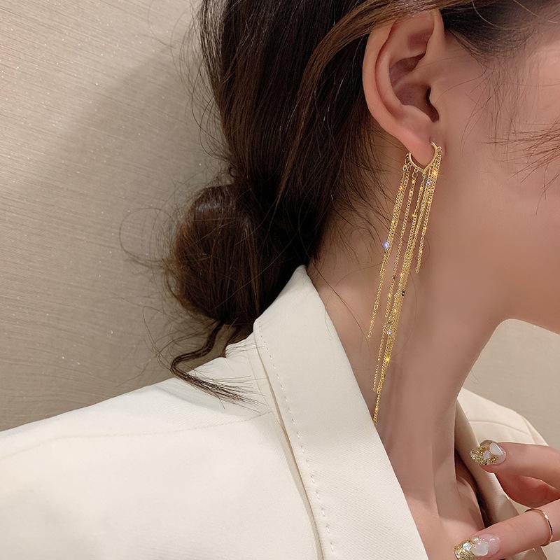 ANENJERY Love Heart Tassel Earrings for Women Long Chain Shiny Hoop Earrings Party Jewelry Wholesale