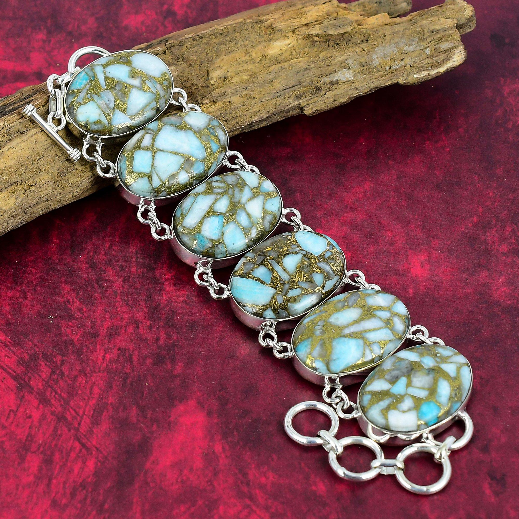 Медь Ларимар Ювелирные изделия ручной работы, Драгоценный камень 925 Твердые серебряные украшения, Великолепный браслет ручной работы Регулируемые настоящие ювелирные изделия для любви