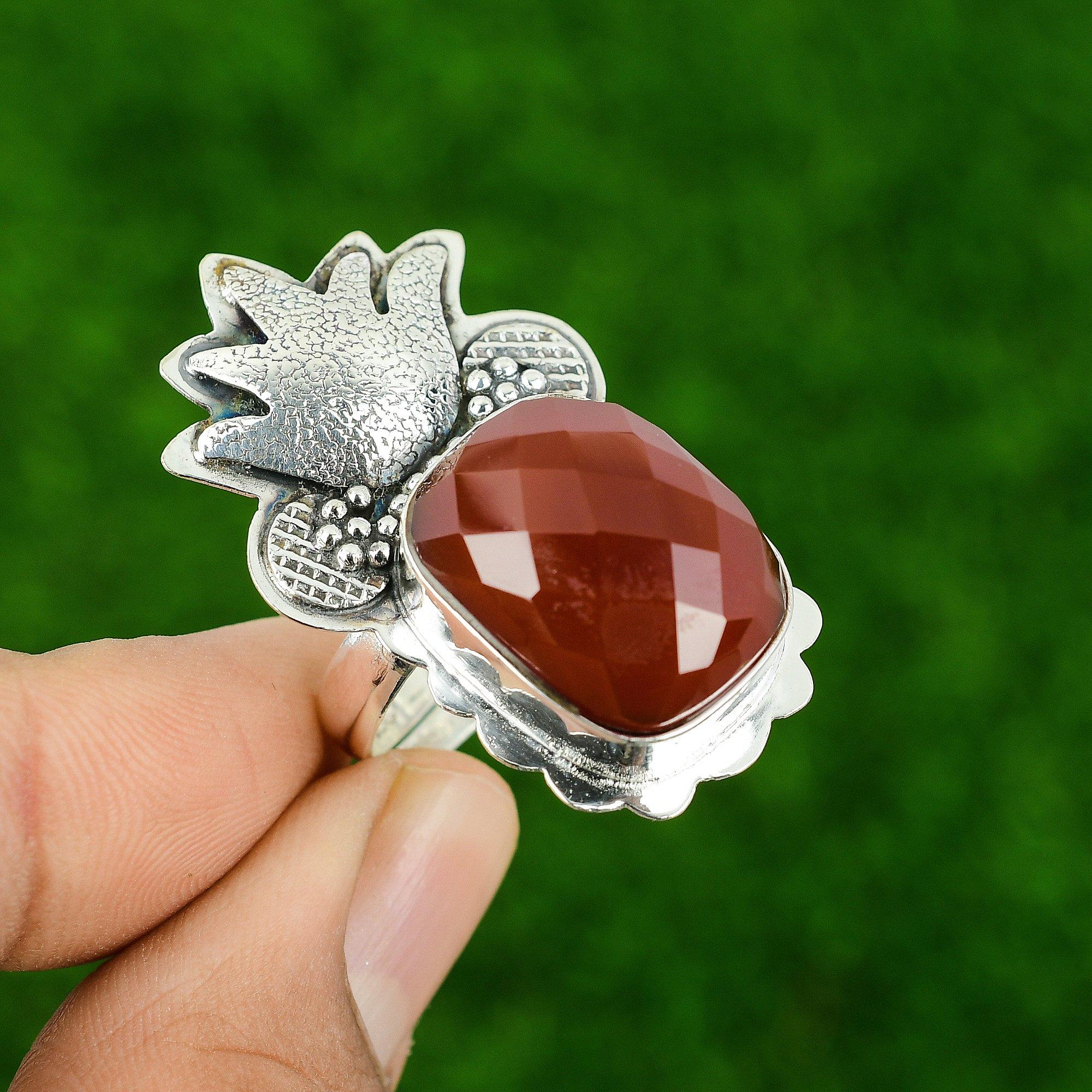 Carnelian Gemstone Sterling Silver Birthday Statement Bezel Elegant Ring Jewelry