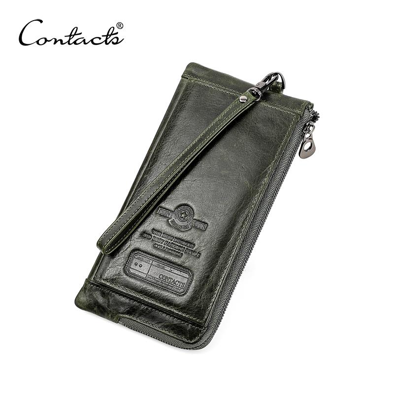 CONTACT'S Genuine Leather RFID Men's Wallet Long Male Purse Man's Clutch Wallets Card Holders