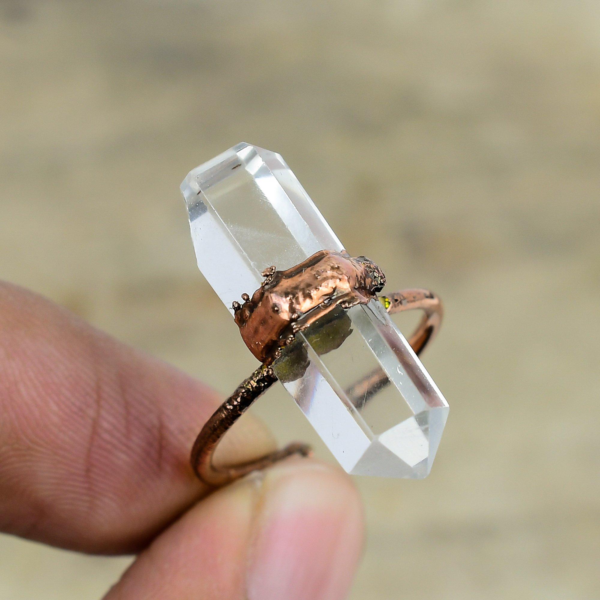 Кристаллическое кольцо Электроформованное медное кольцо Ювелирные изделия из драгоценных камней Регулируемое кольцо Уникальное кольцо Медные ювелирные изделия ручной работы Подарки для мамы Кольцо новейшего дизайна