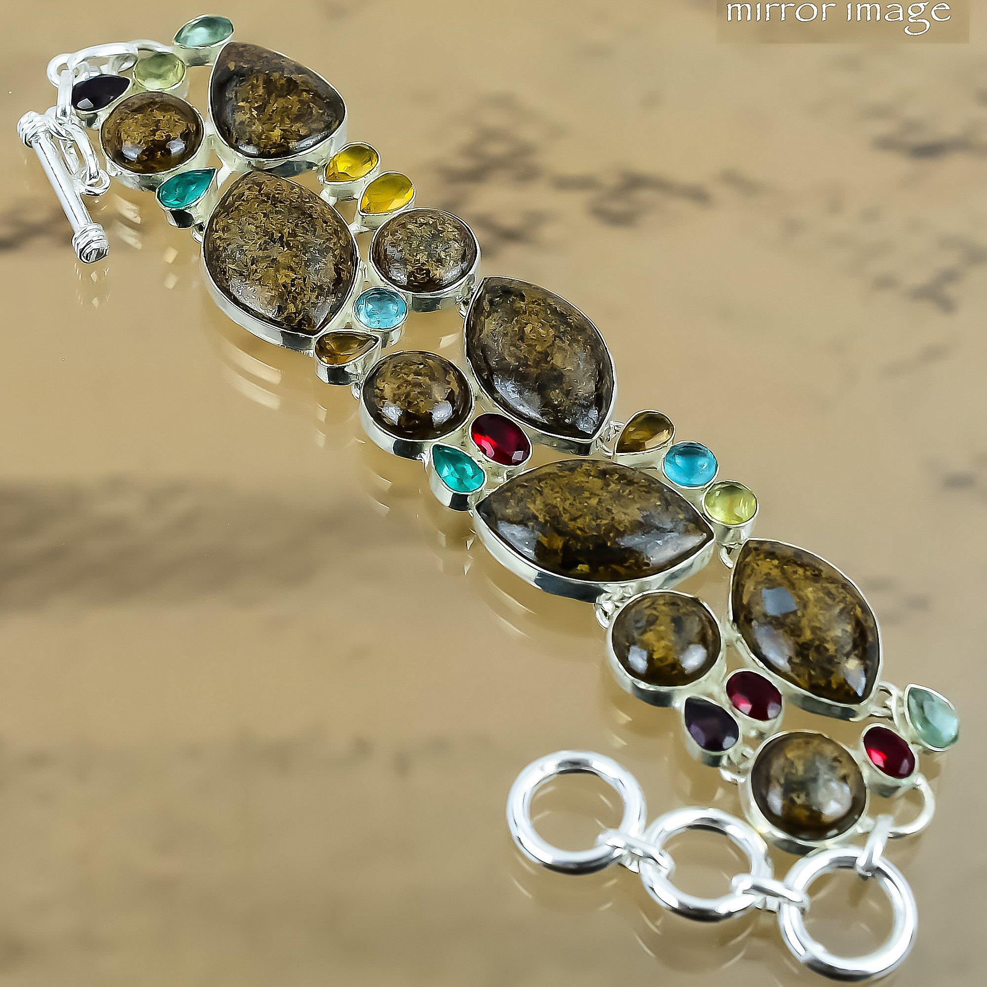 Natural Bronzite Gemstone Chain Adjustable Bracelet 925 Silver For Girls