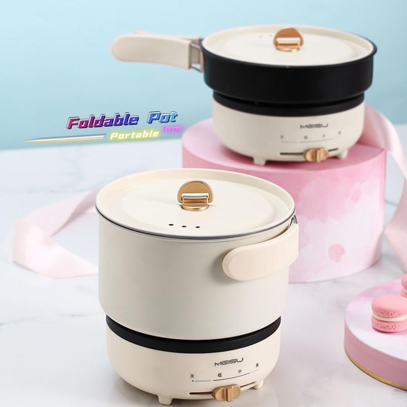 Folded Electric Cooking Pot Mini Portable Electric Skillet Split Type Frying Pan Travel Collapsed Multicooker Hotpot
