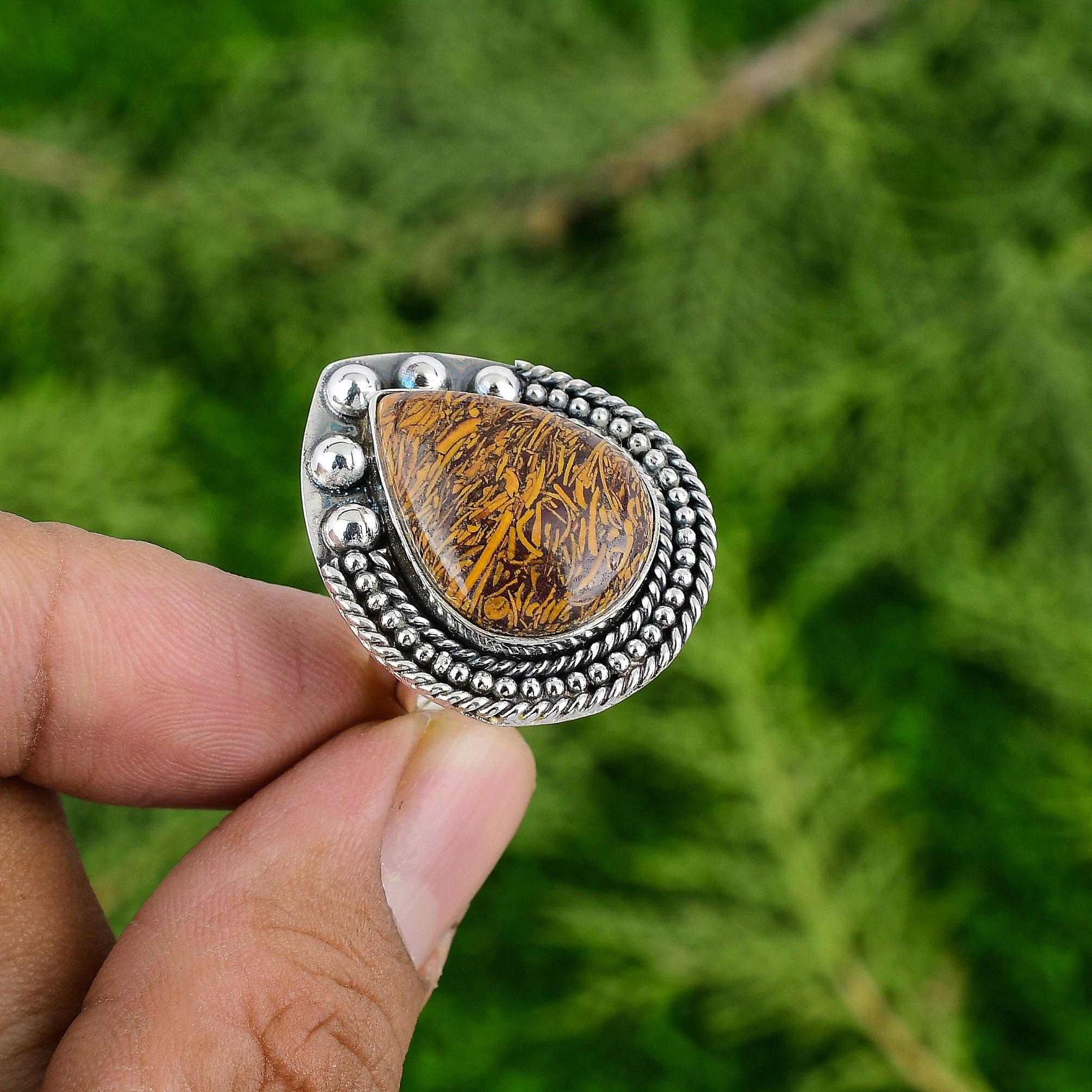 Thanks Giving Day Sale 925 Sterling Silver Mariam Jasper Gemstone Stackable Ring