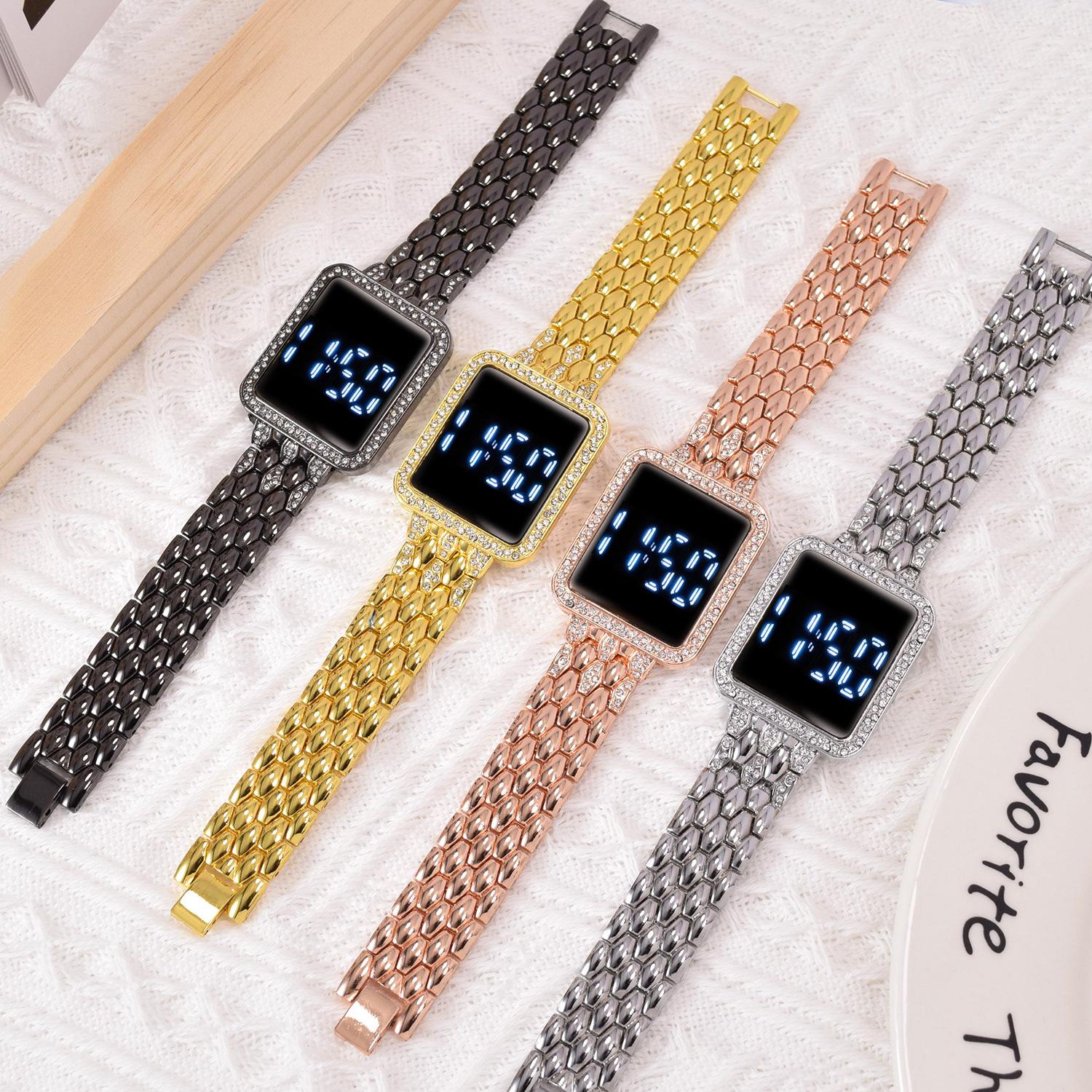 Rhinestone Digital Watch for Women Simple Touch Screen LED Ladies Wristwatch