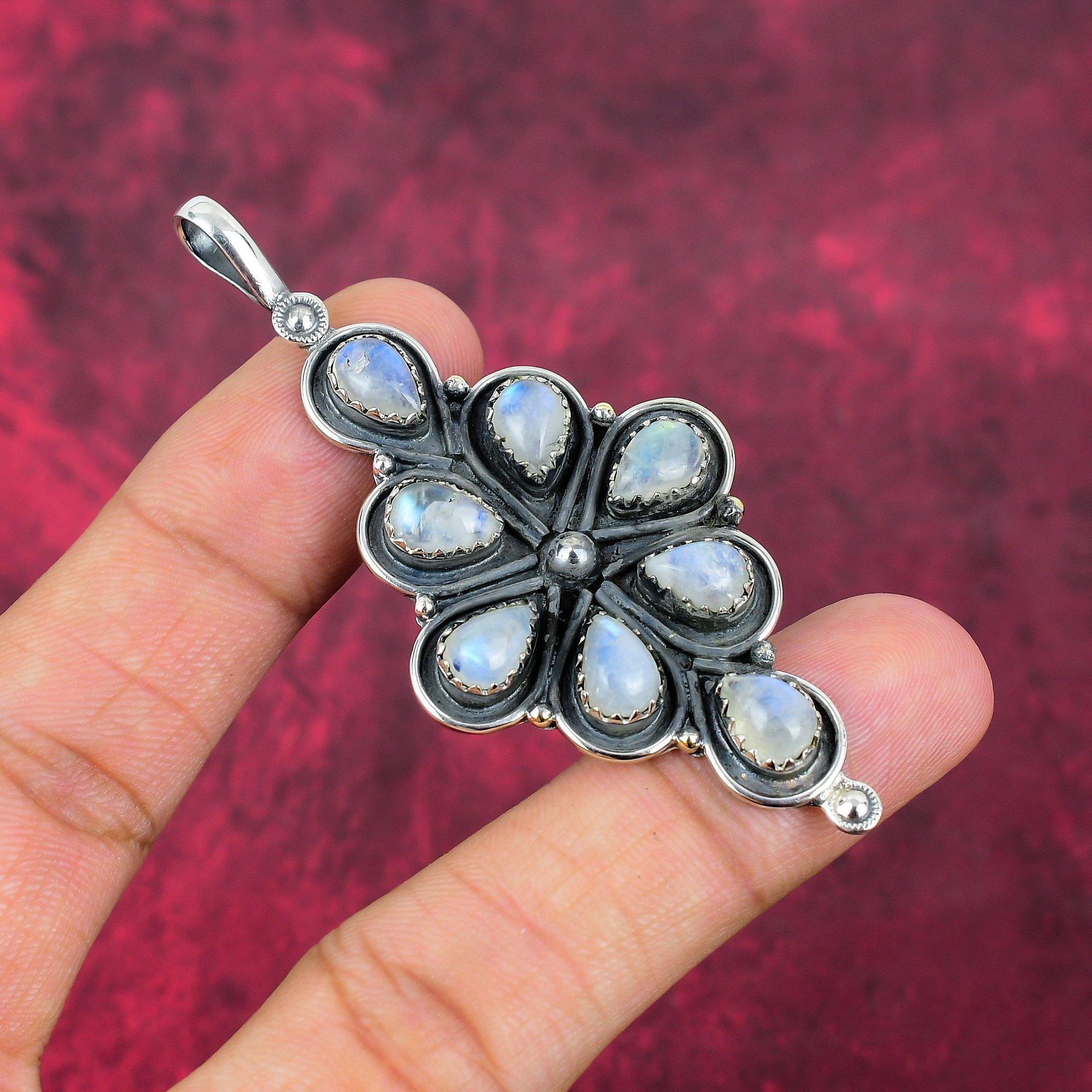 Ювелирные изделия из радужного лунного камня, подвеска из стерлингового серебра 925 пробы, красивая ювелирная подвеска ручной работы