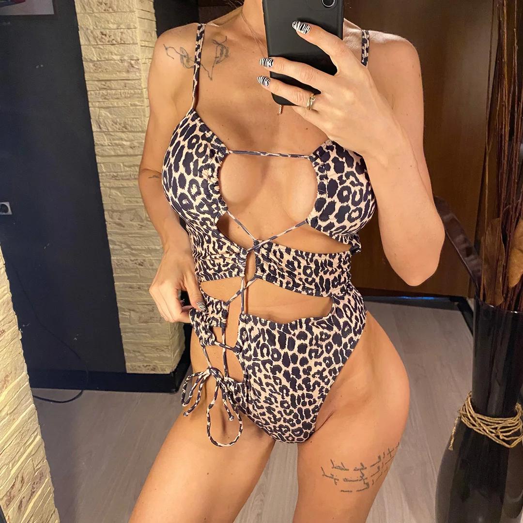 Асимметричный леопардовый принт с вырезом женский купальник цельный купальник женский с высоким вырезом по ноге монокини купальный костюм купальный костюм