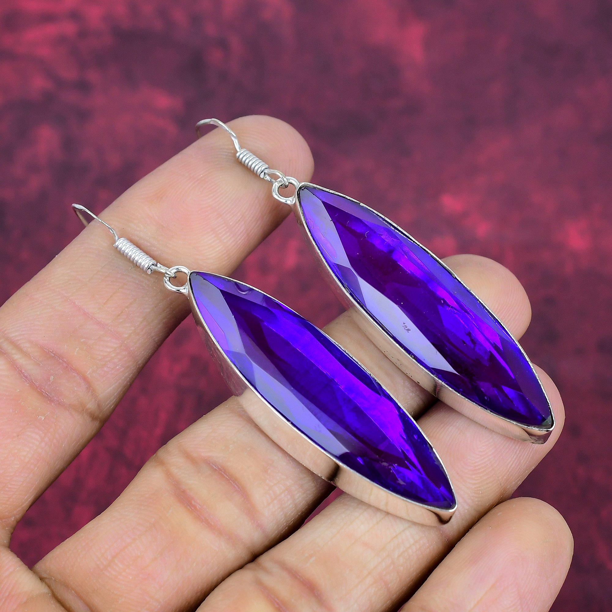 Серьги с фиолетовым топазом, драгоценные камни, серьги ручной работы из цельного серебра 925 пробы, ювелирные изделия последнего дизайна