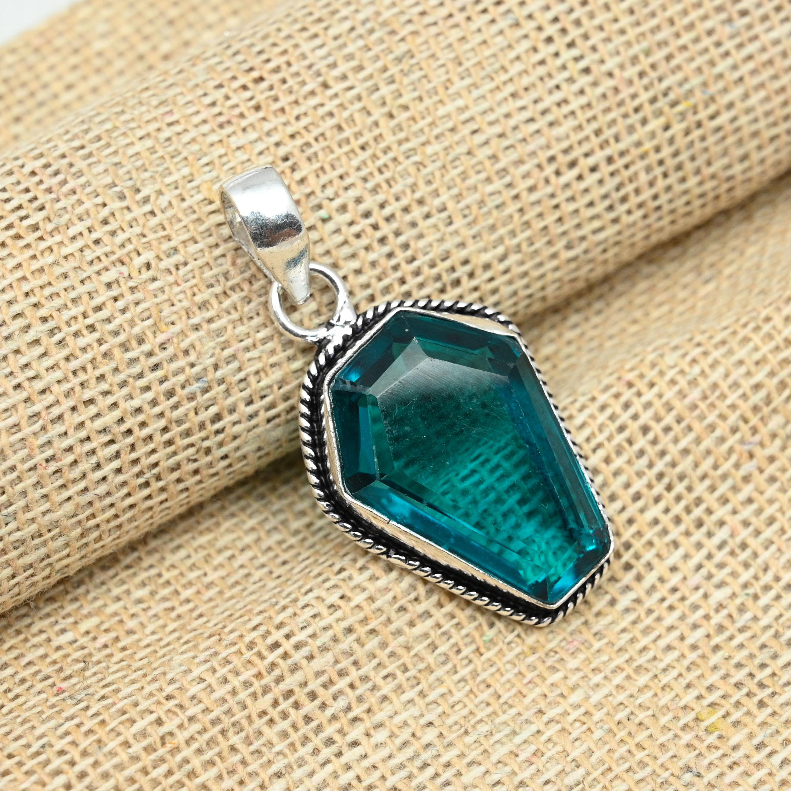Аква-апатит, драгоценный камень 925, твердое серебро, ювелирные изделия, подвеска ручной работы для нее