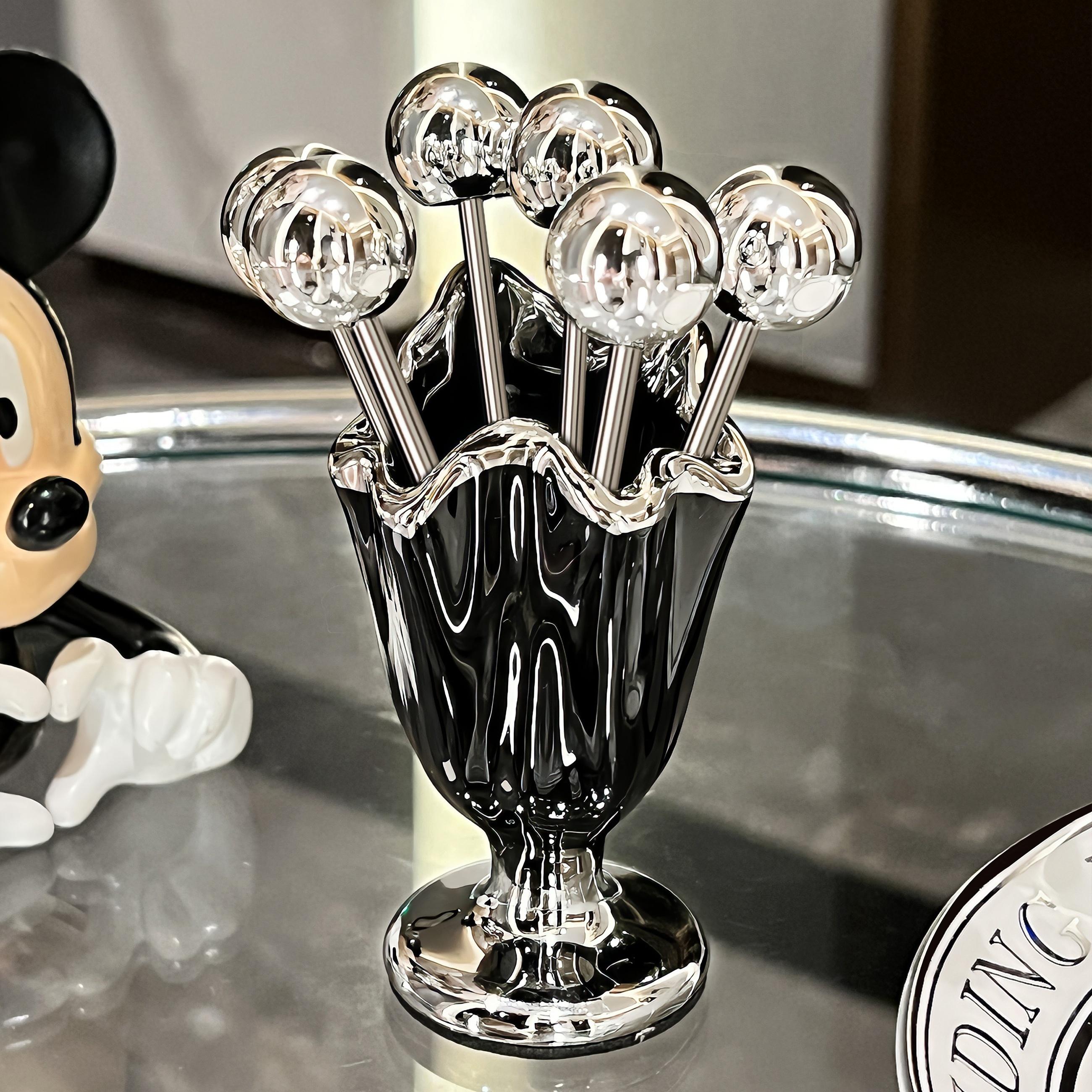 High-looking Stainless Steel Fruit Forks, Home Use, Light Luxury, Youngsters's Safety Small Fork Set, Storage Jar, Dessert Fruit Picks