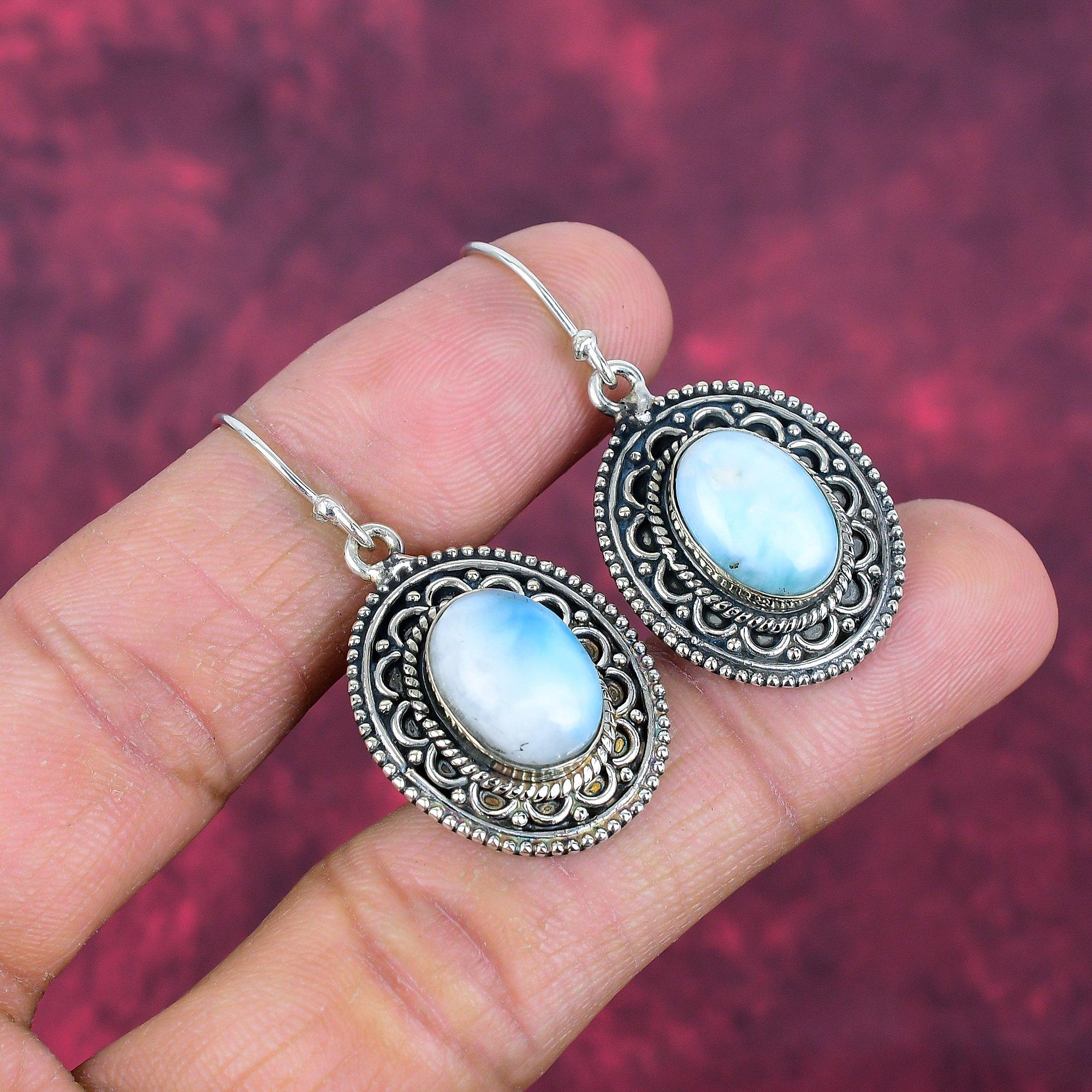 Серьги с ларимаром, ювелирные изделия из стерлингового серебра 925 пробы, серьги с драгоценными камнями, подарок для нее, изящные ювелирные изделия ручной работы