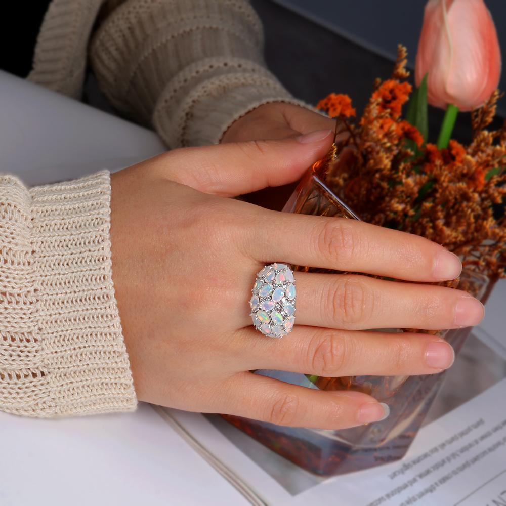 Роскошное кольцо с опалом 3,8 карата, чистое серебро 925 пробы, натуральные Эфиопии, разноцветные драгоценные камни, изысканные украшения для женщин, жены, мамы, хороший подарок