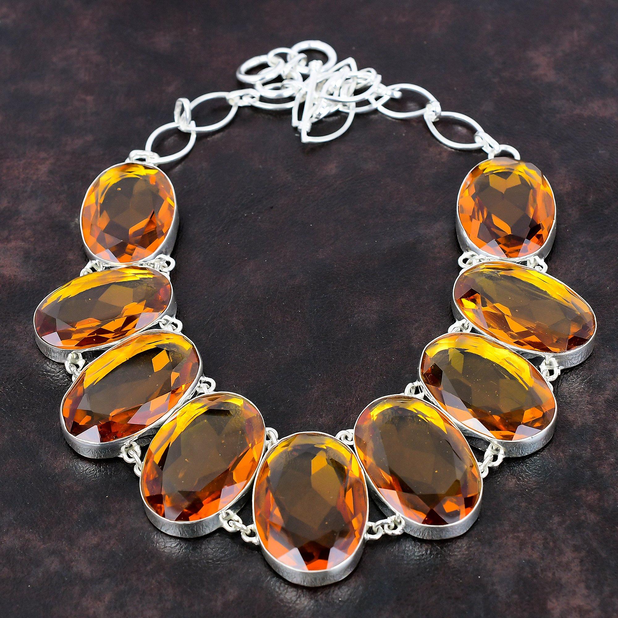 Ожерелье с граненым цитрином, ожерелье из драгоценных камней, ювелирные изделия ручной работы, ожерелье из стерлингового серебра 925 пробы, регулируемое ожерелье-цепочка, изящное ожерелье для подарка